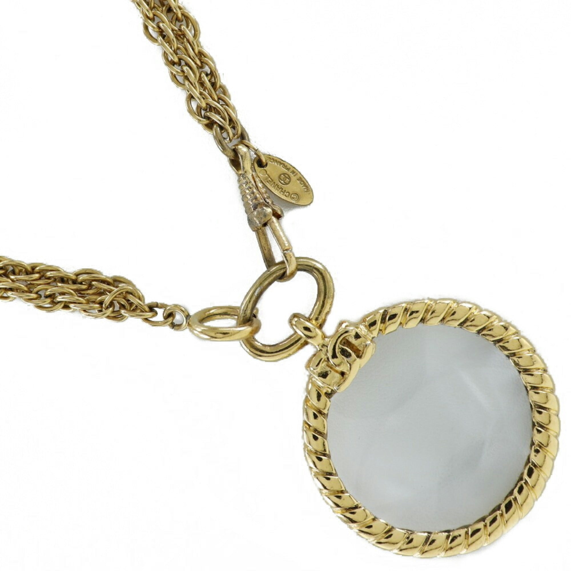 Vintage Loupe Pendant Necklace Metal Double Chain