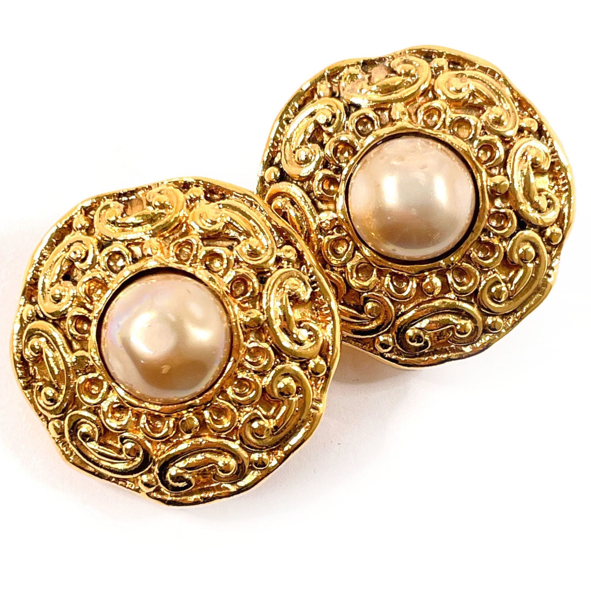 Earrings Pearl Gold-Tone Metal