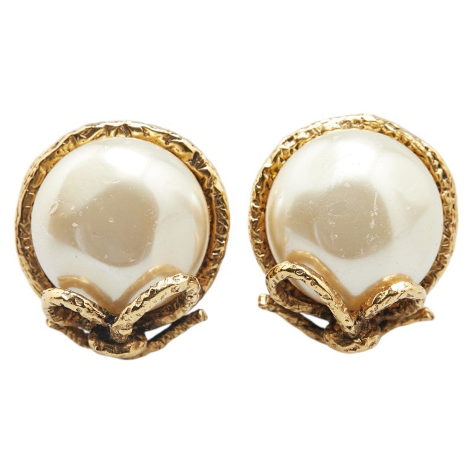 Earrings Pearl Gold-Tone Metal