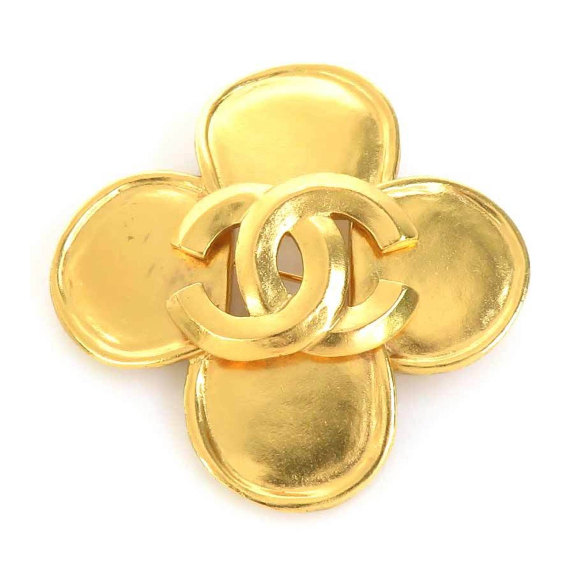 CC Logo Brooch Gold-Tone Metal