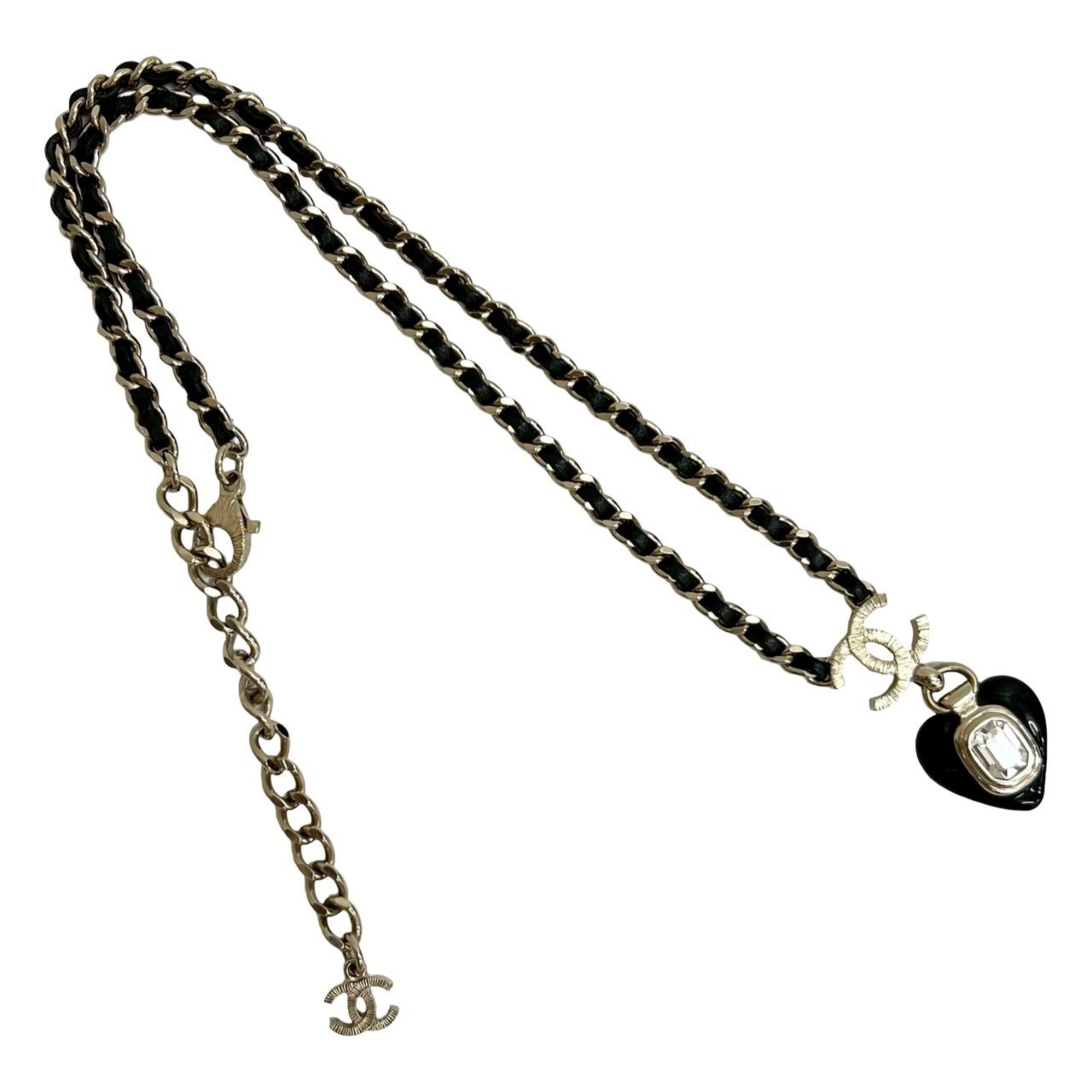 CC Logo Chain Heart Pendant Necklace Metal