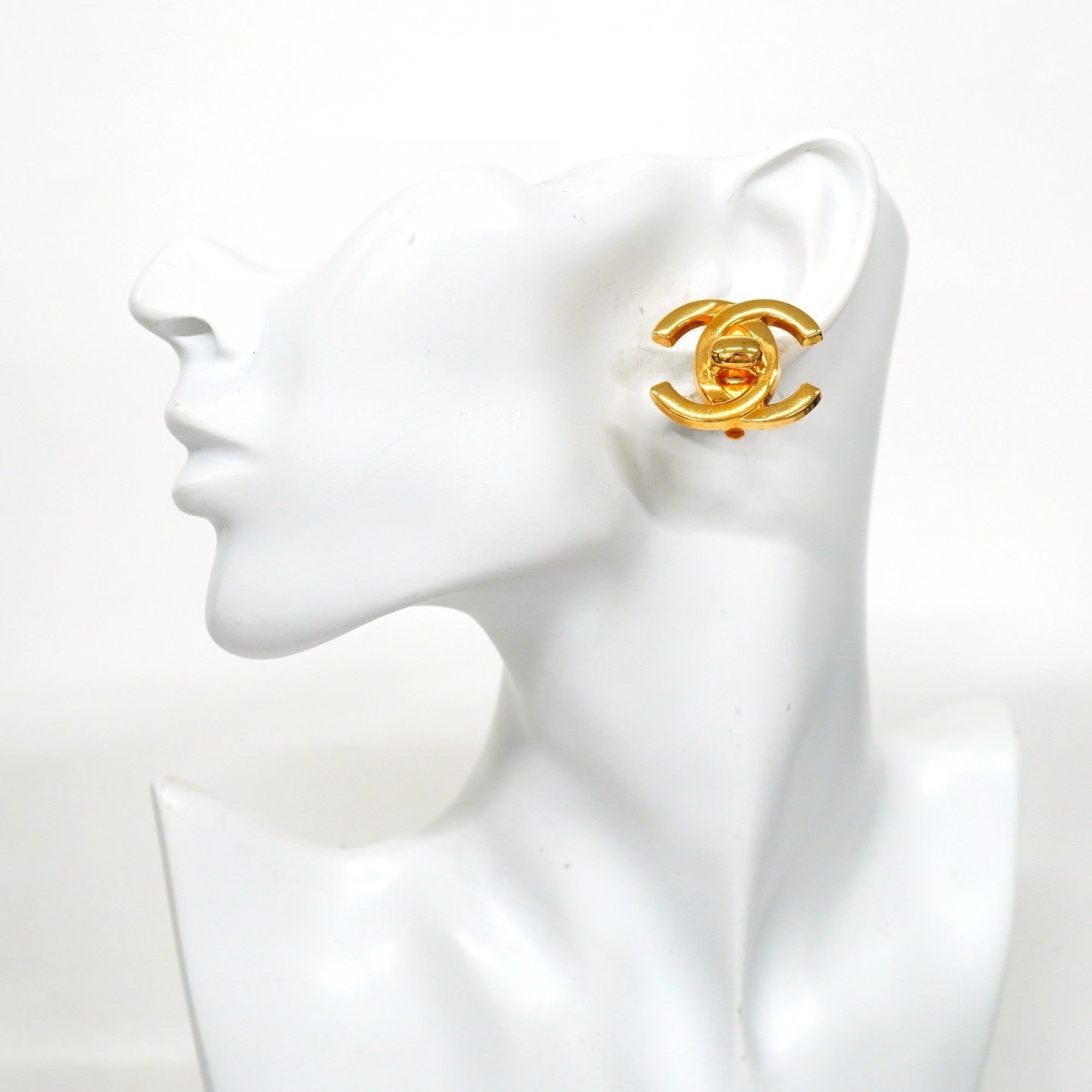 CC Logo Lock Clip-On Earrings Metal Gold-Tone Metal