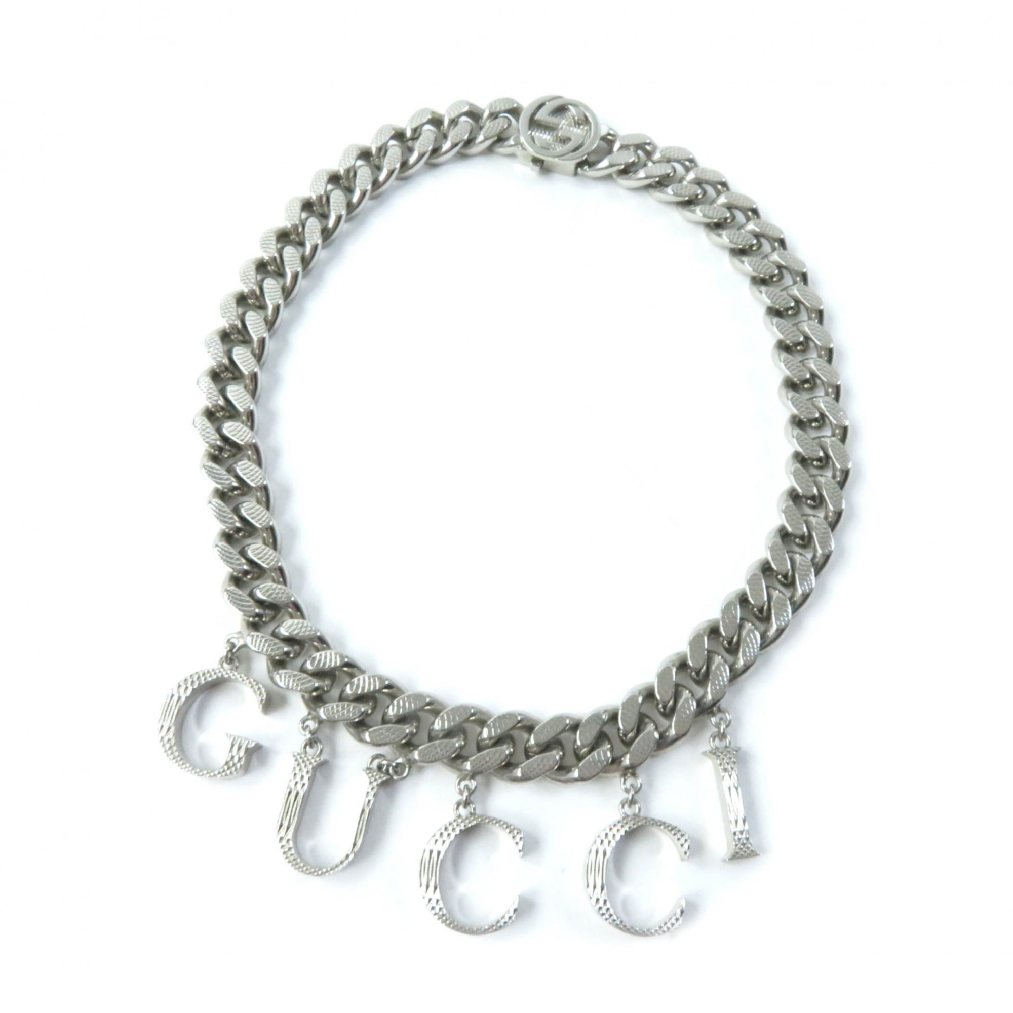 Interlocking Script Curb Chain Pendant Necklace Sterling Silver