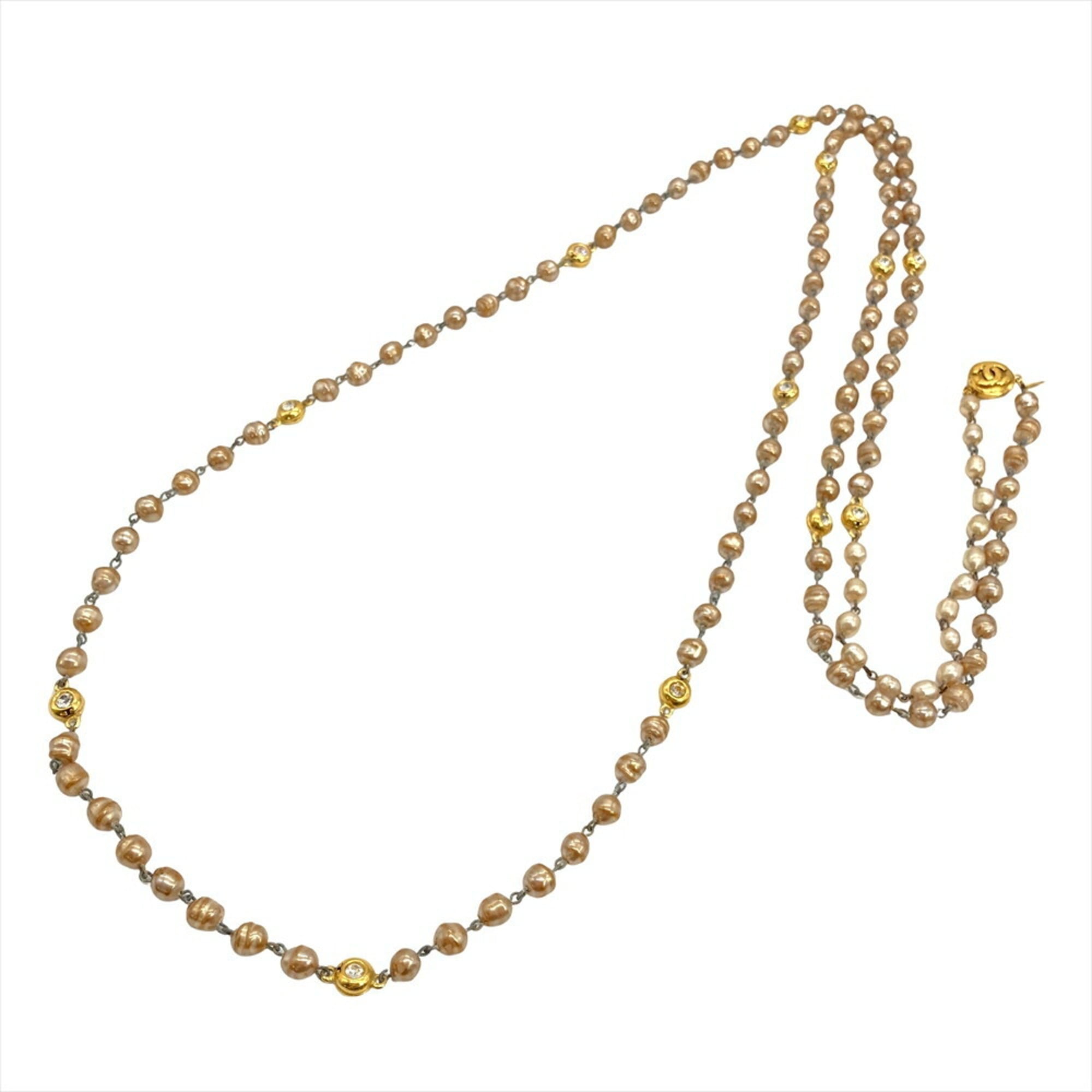Long Pendant Necklace Metal Gold Baroque Style With Artificial Pearl And Rhinestone