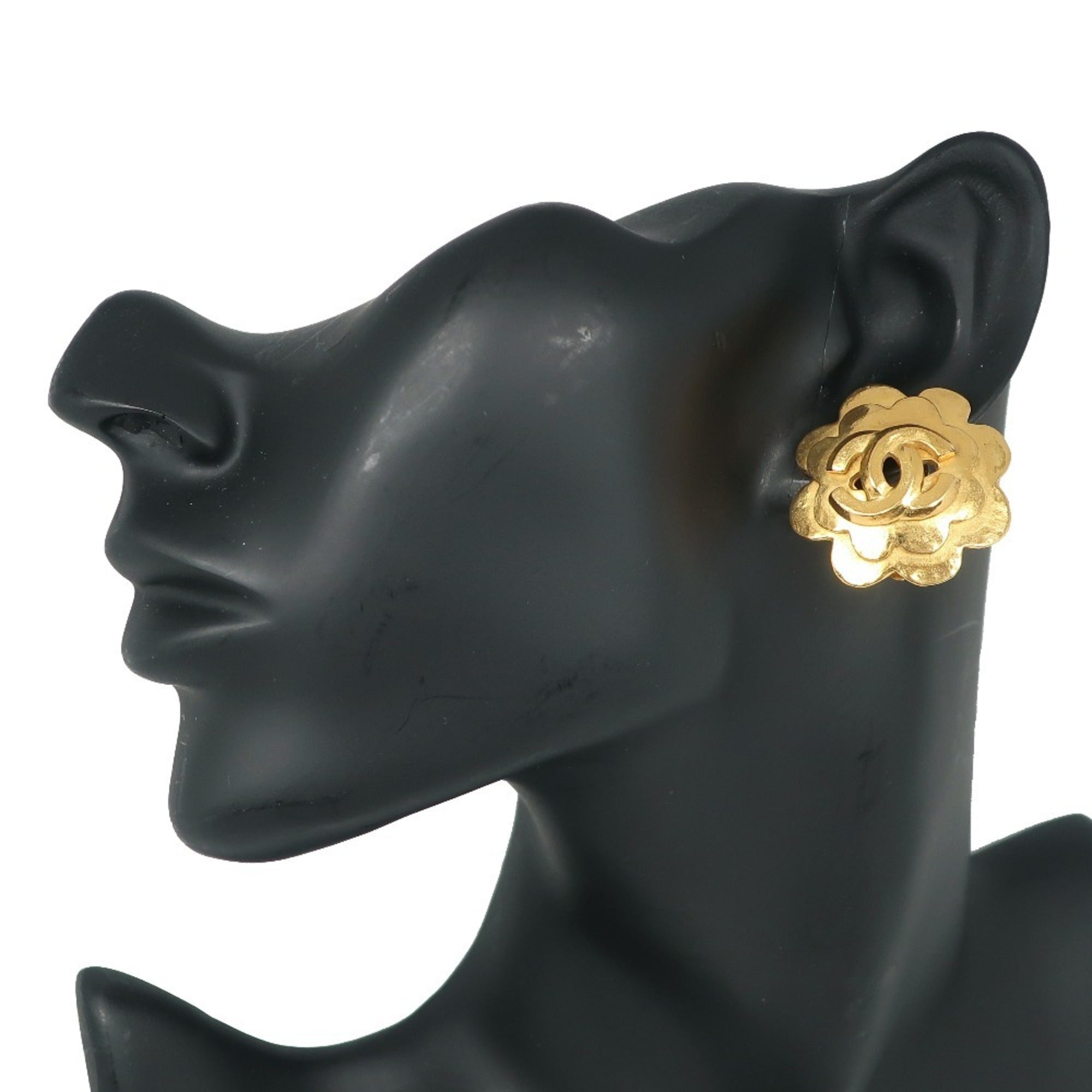 CC Logo Flower Earrings Metal Gold-Tone Metal