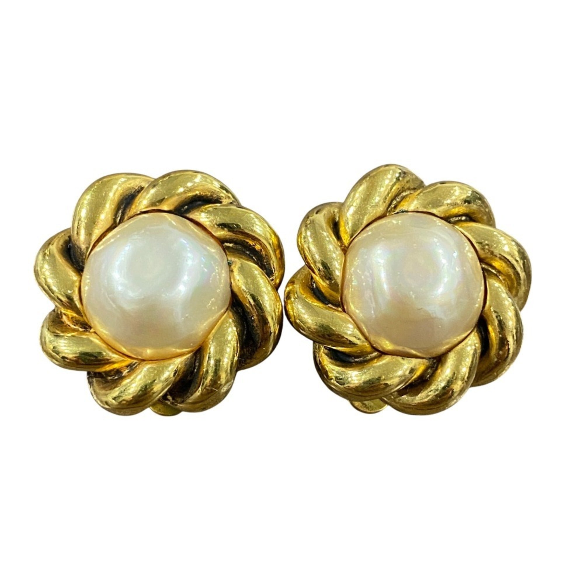 Vintage Clip-On Earrings Pearl Clip-On Gold-Tone Metal