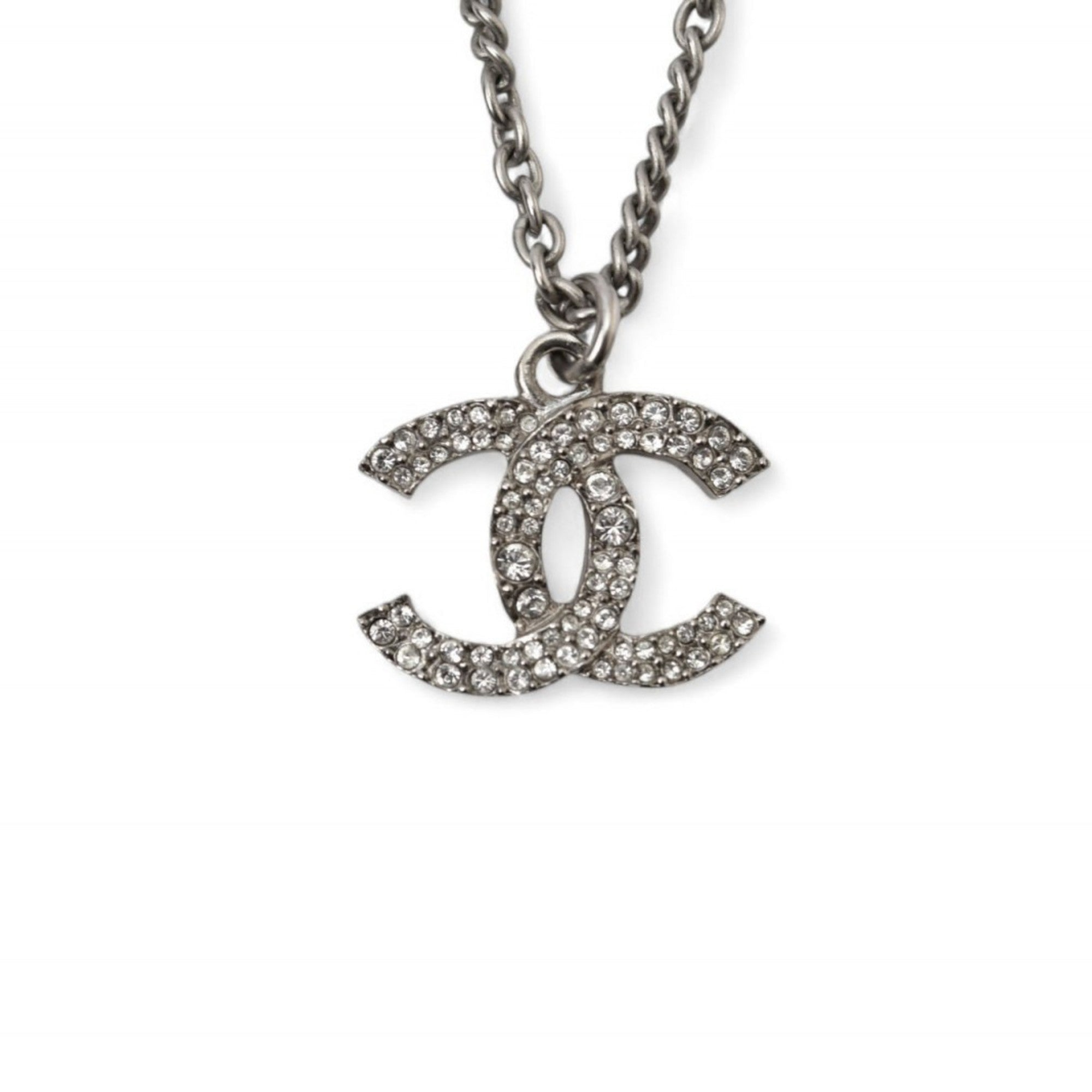 CC Logo Pendant Necklace Silver-Tone Metal