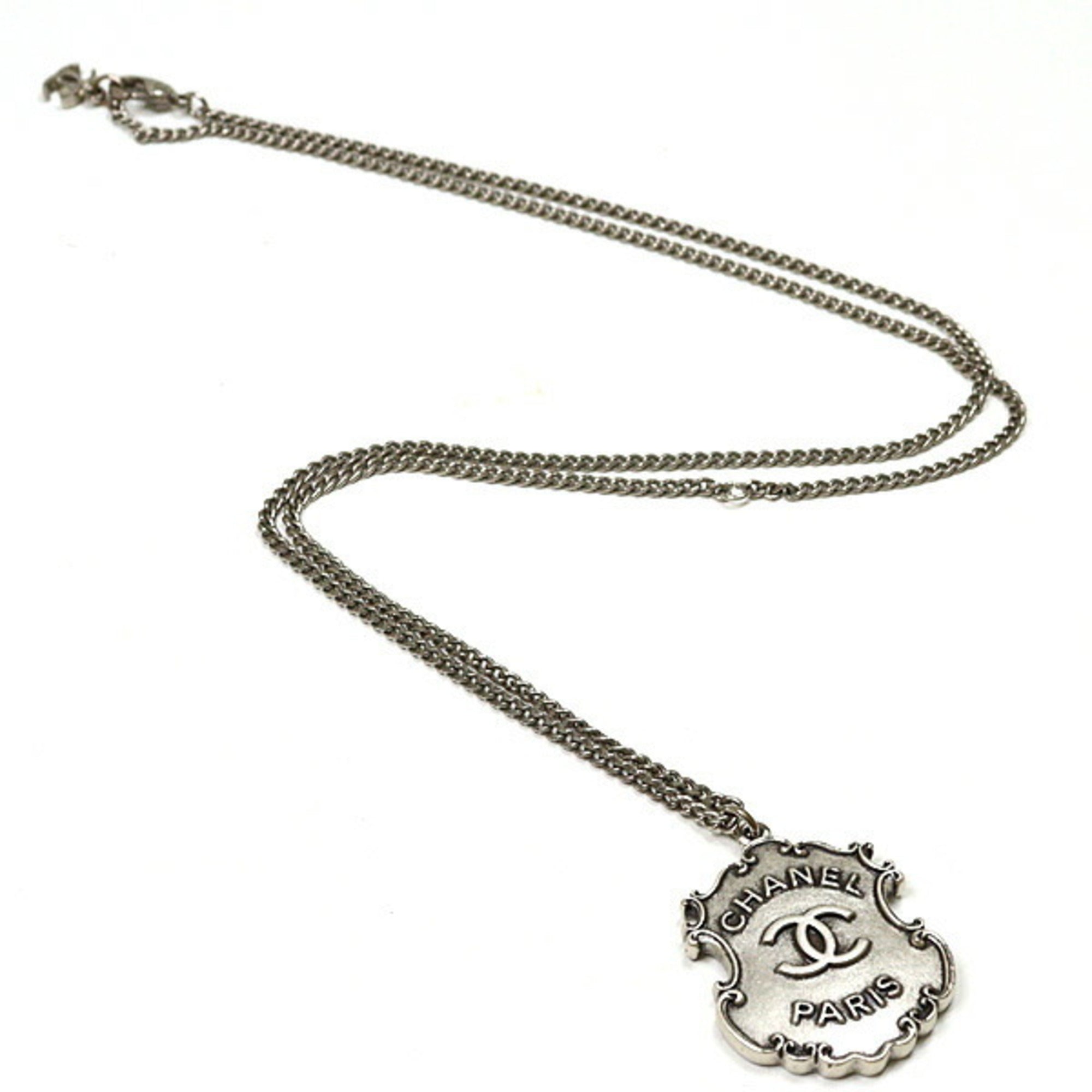 CC Logo Pendant Necklace Silver-Tone Metal