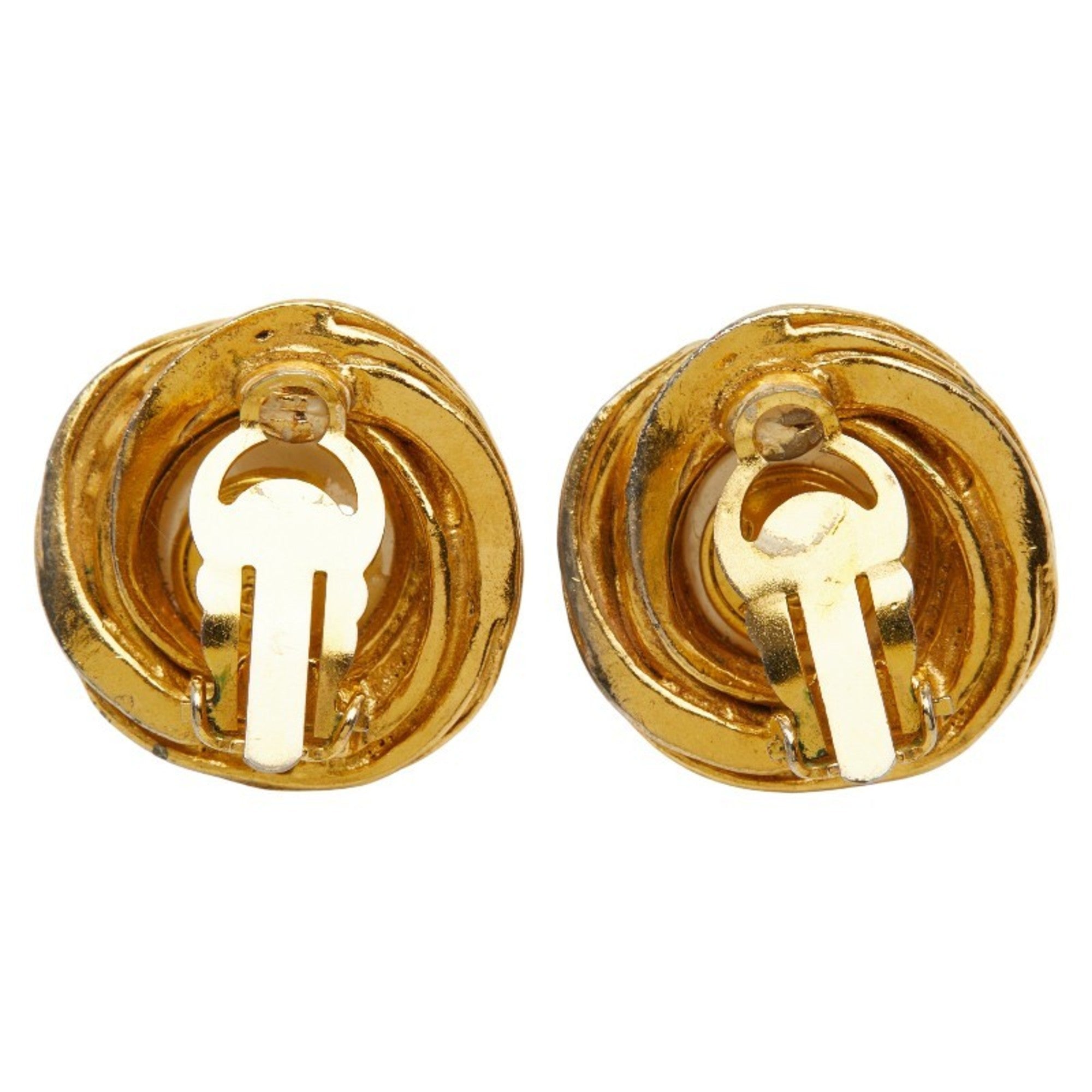 Vintage Clip-On Earrings Pearl Clip-On Gold-Tone Metal