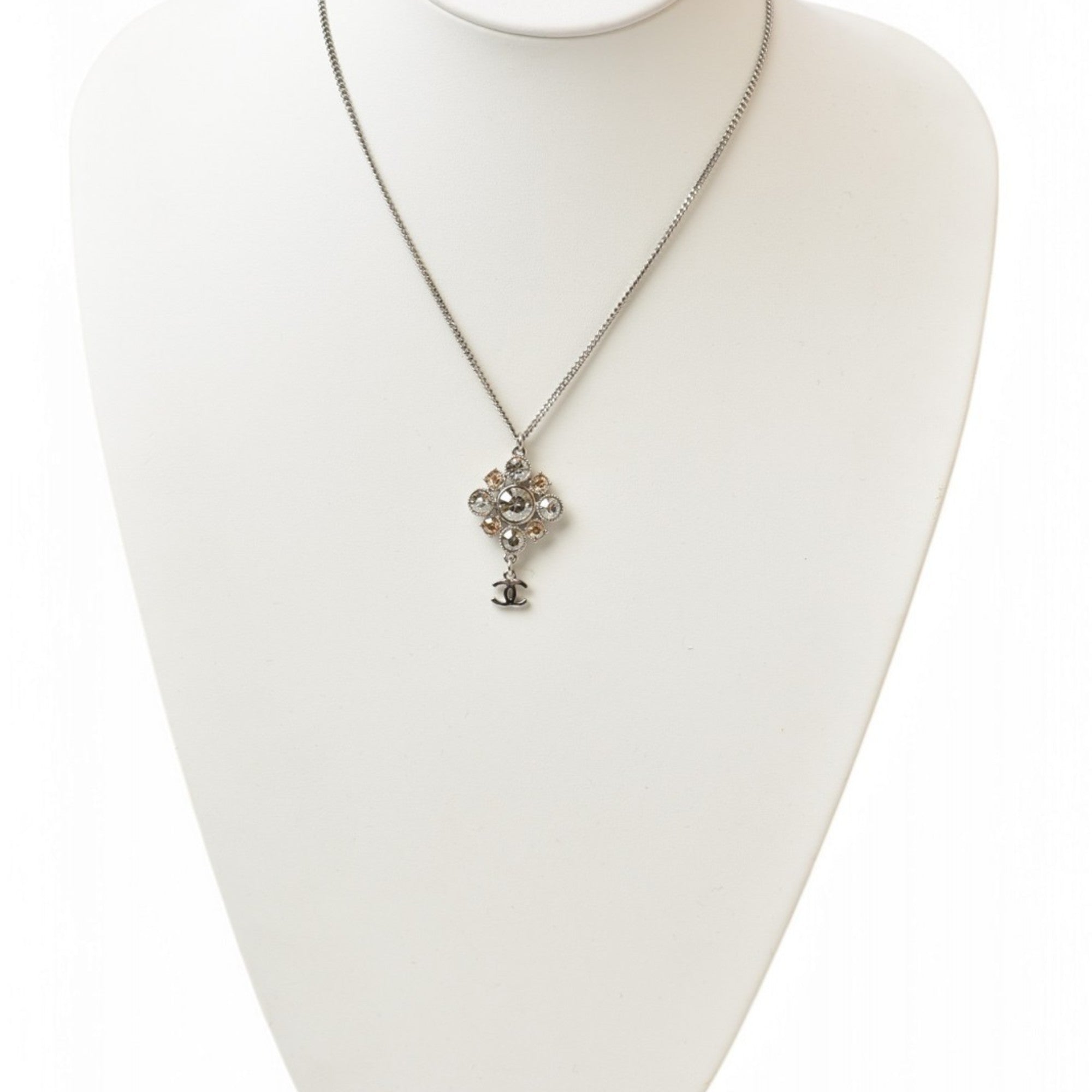 CC Logo Pendant Necklace Silver-Tone Metal