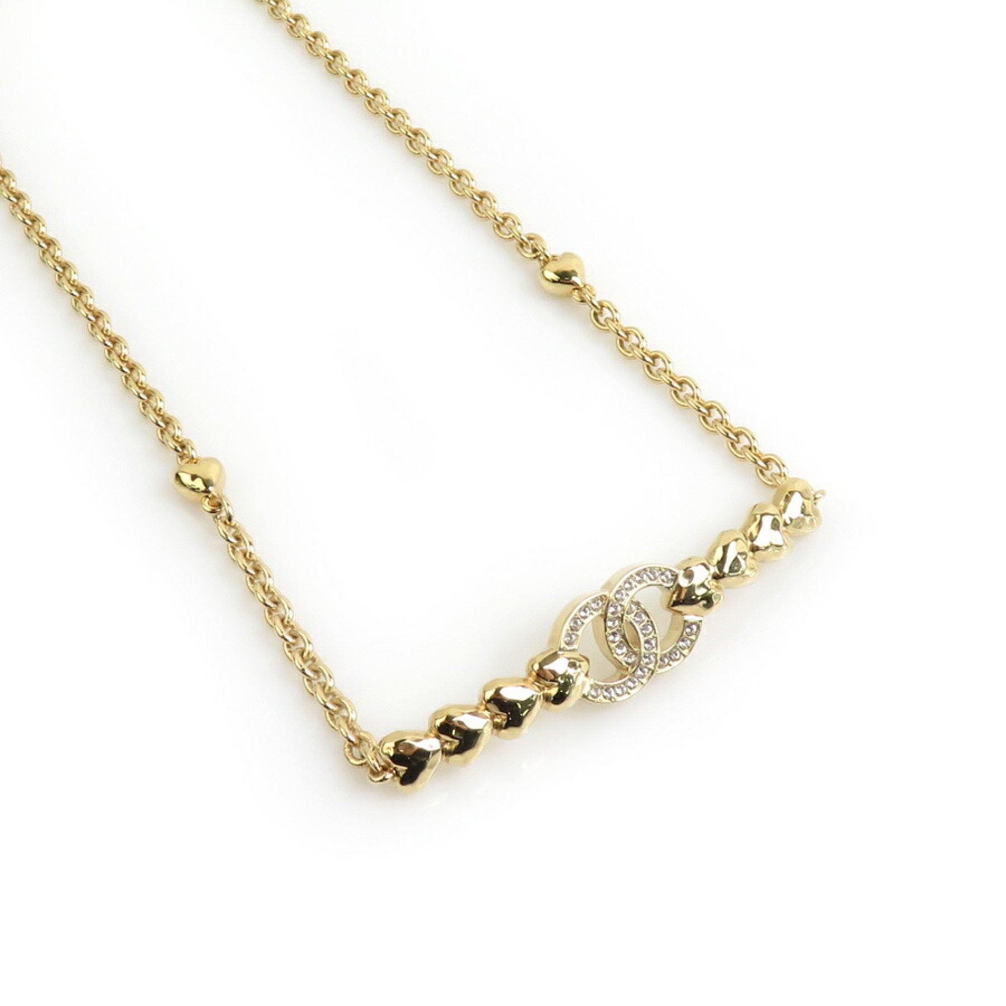 Pendant Necklace Metal Gold and Rhinestone