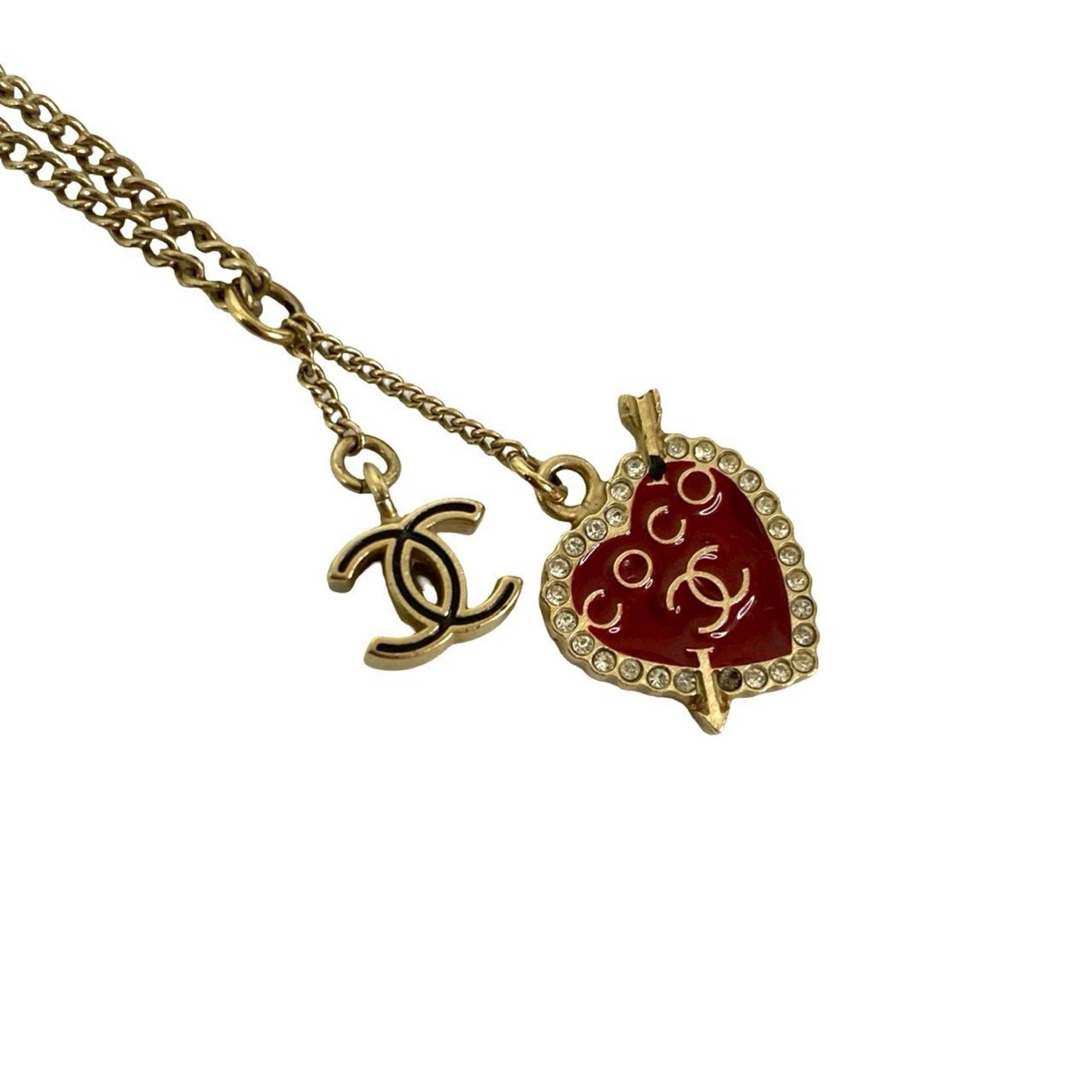 CC Logo Chain Heart Pendant Necklace Metal