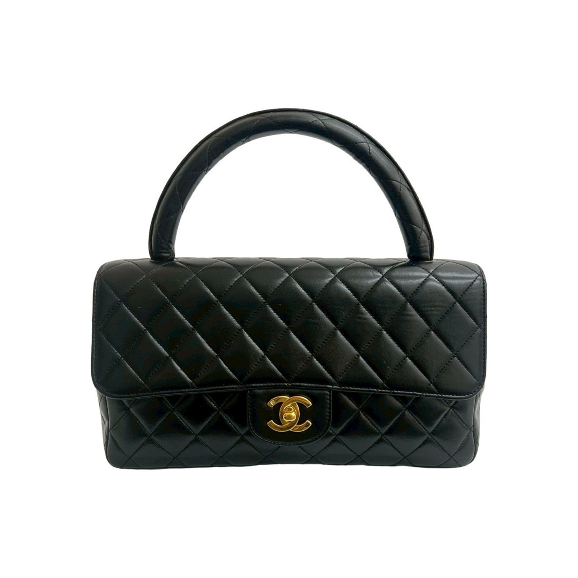 Vintage Twin Top Handle Flap Bag Quilted Lambskin Medium