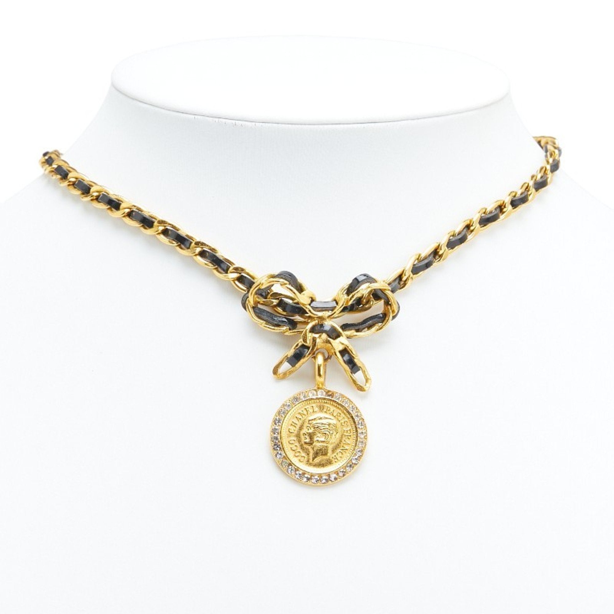 Vintage Choker Necklace Metal Coin Rhinestone