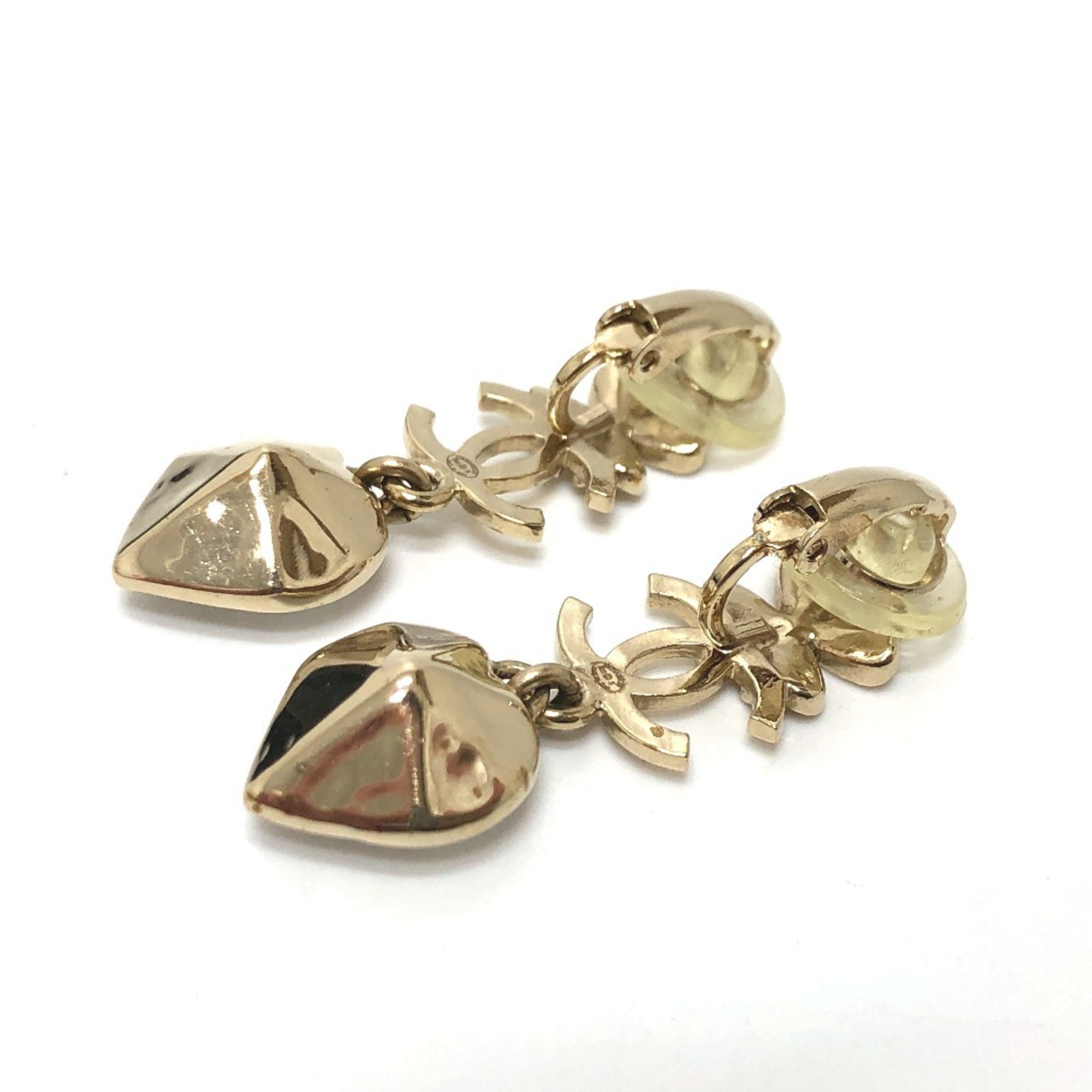CC Logo Heart Clover Earrings Metal Gold-Tone Metal