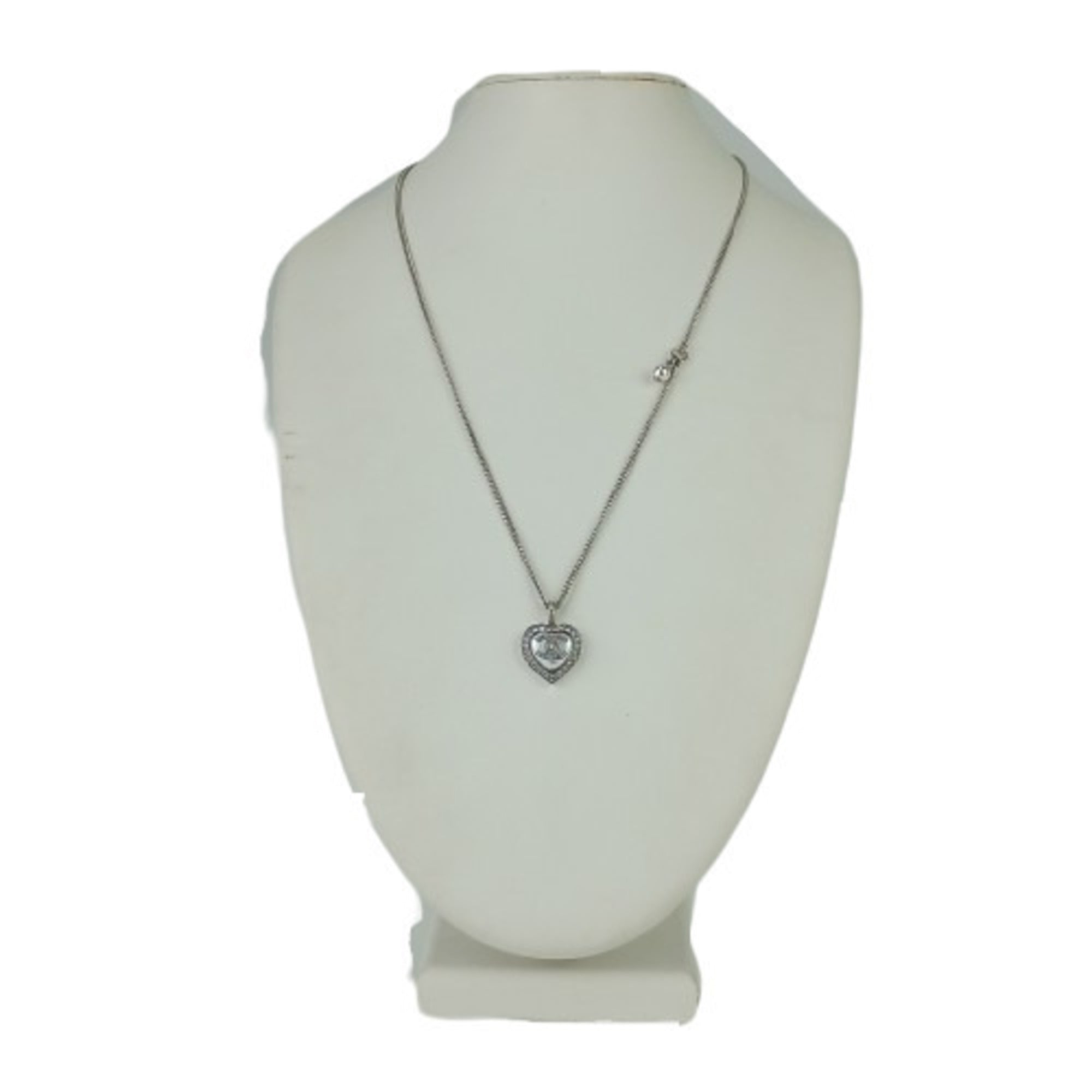 CC Logo Heart Pendant Necklace Silver-Tone Metal