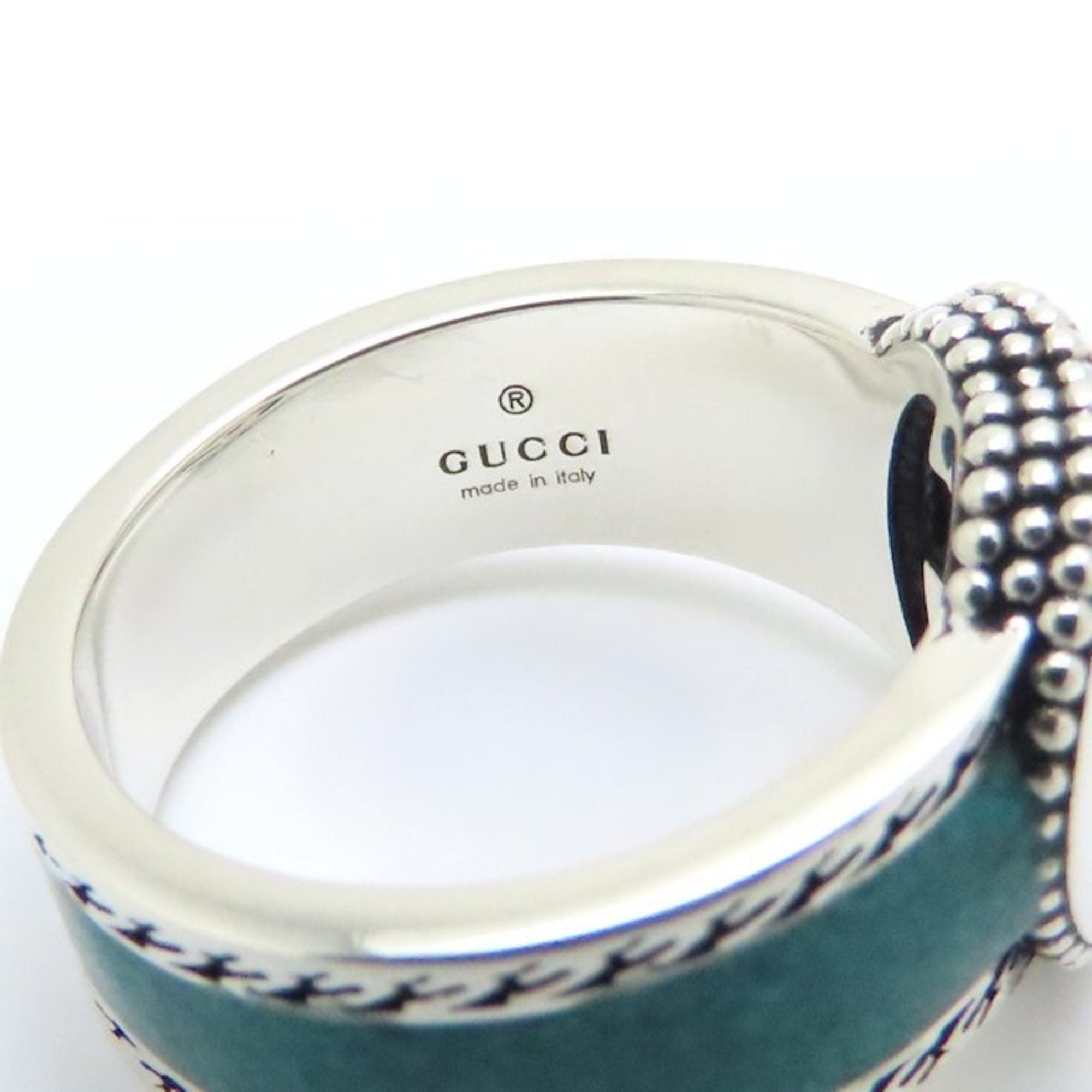 Interlocking G Ring Sterling Silver with Turquoise and Enamel