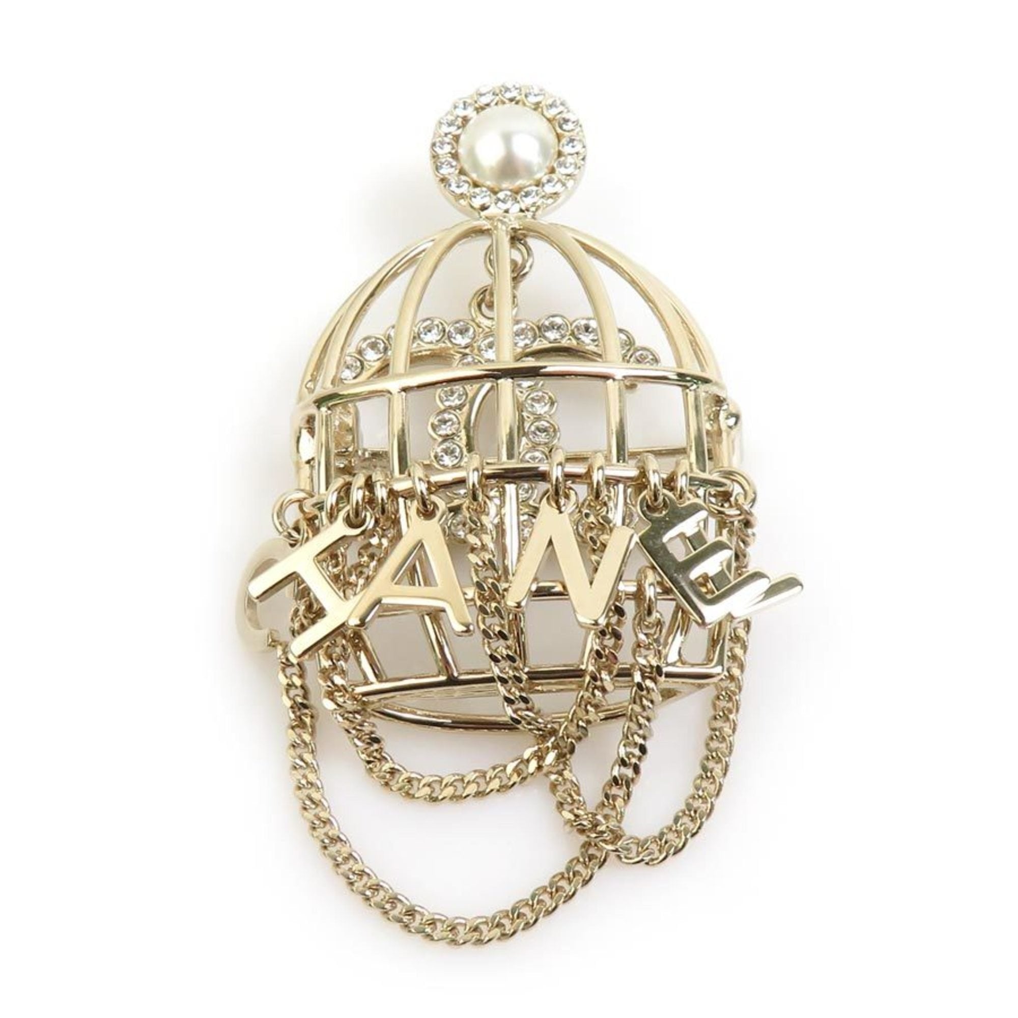 Brooch Metal With Faux Pearl And Stones