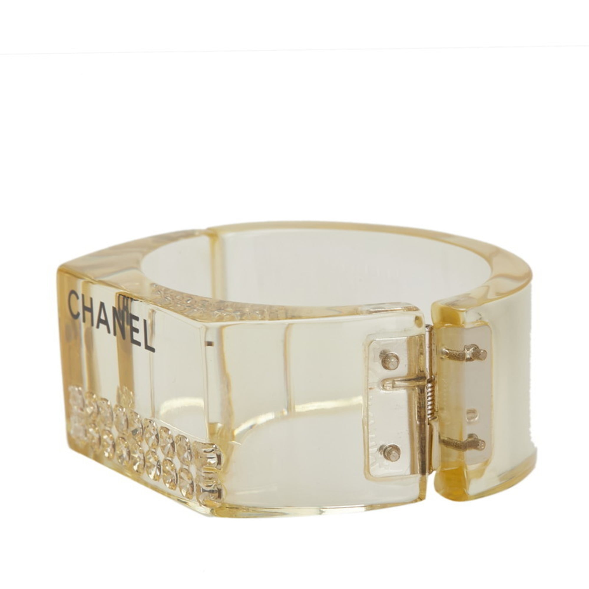 Bangle Clear and Yellow Plastic and Rhinestone Bracelet