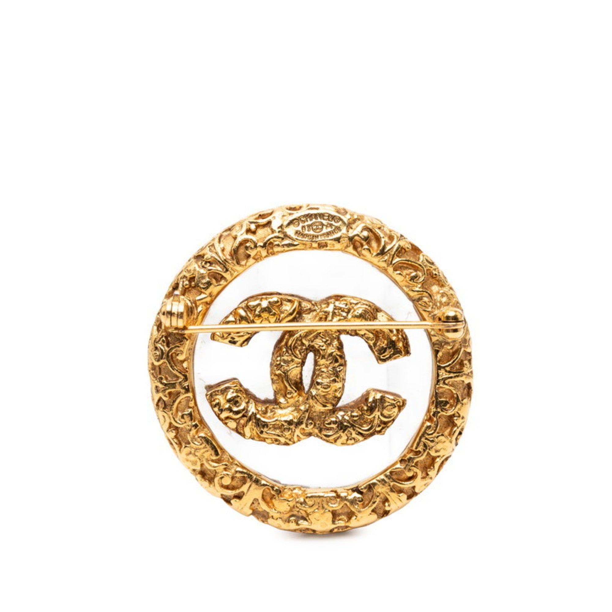 CC Logo Circle Brooch Gold-Tone Metal