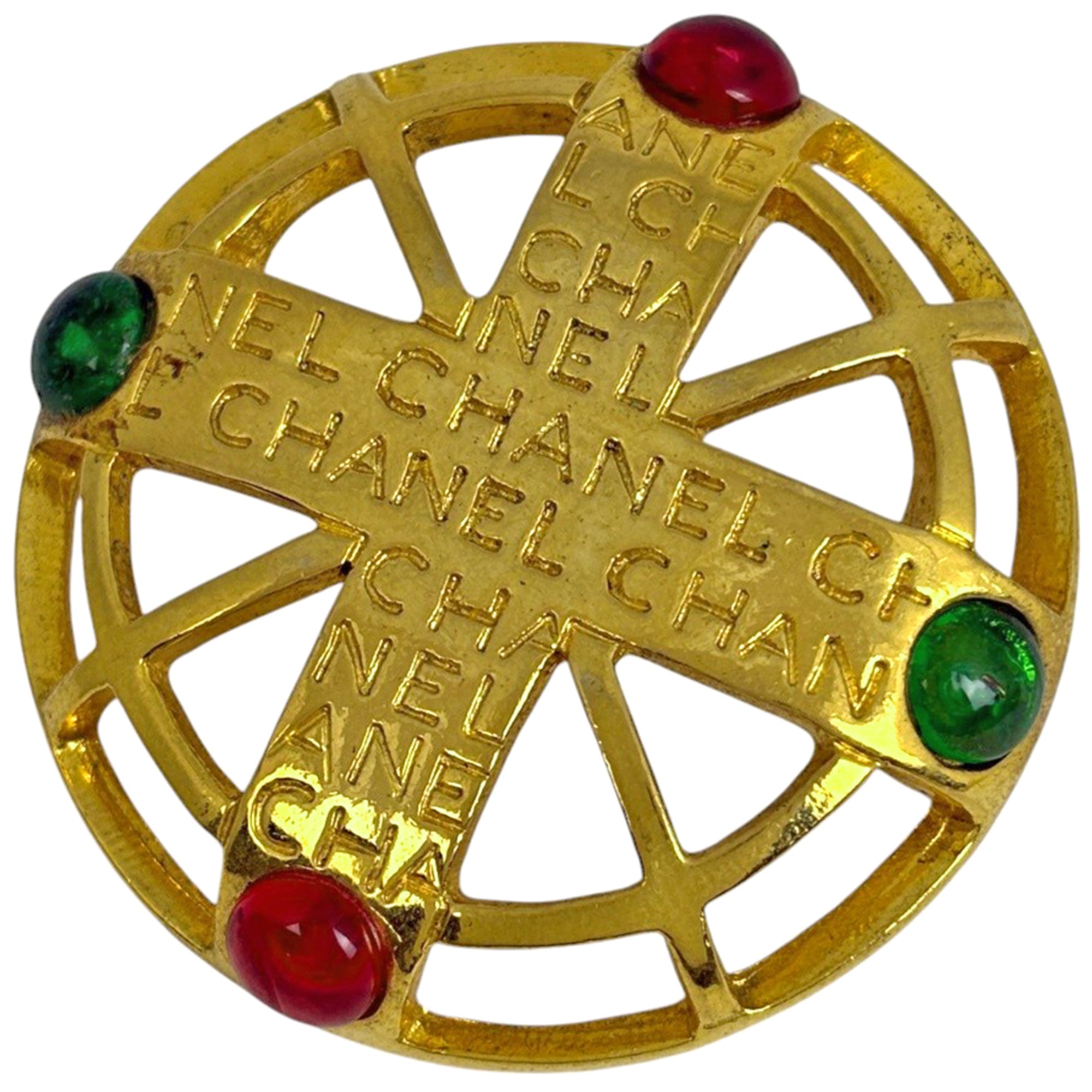 Brooch Metal Green and Red