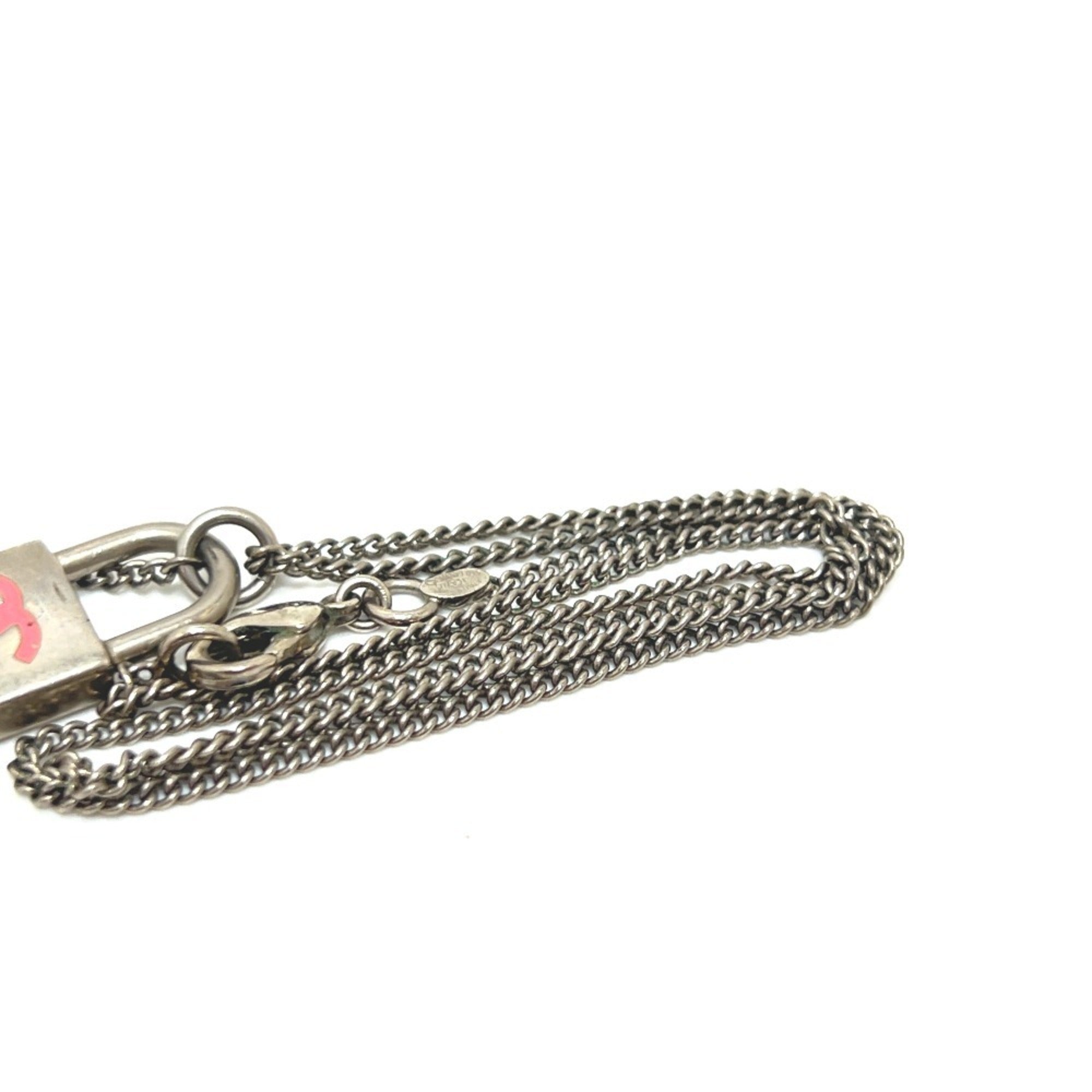 CC Logo Chain Heart Pendant Necklace Silver-Tone Metal