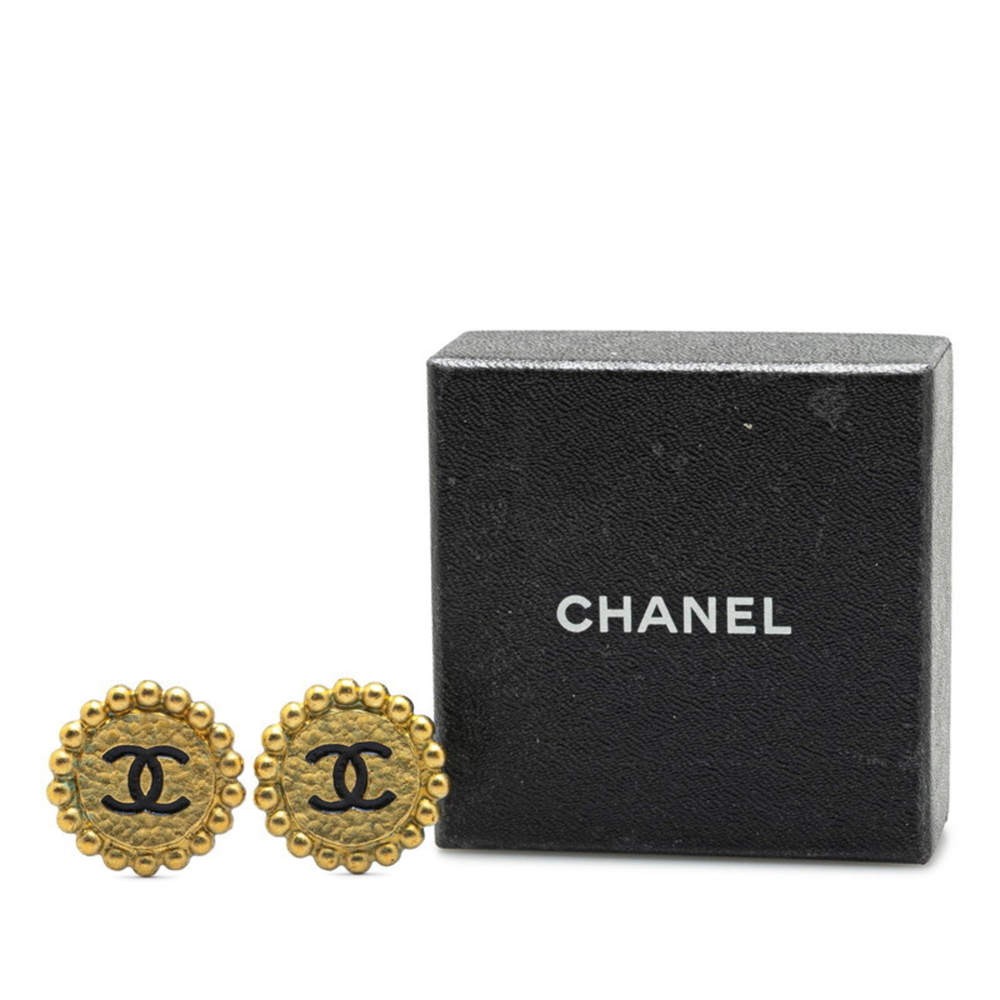 CC Logo Round Clip-On Earrings Gold-Tone Metal Gold-Tone Metal