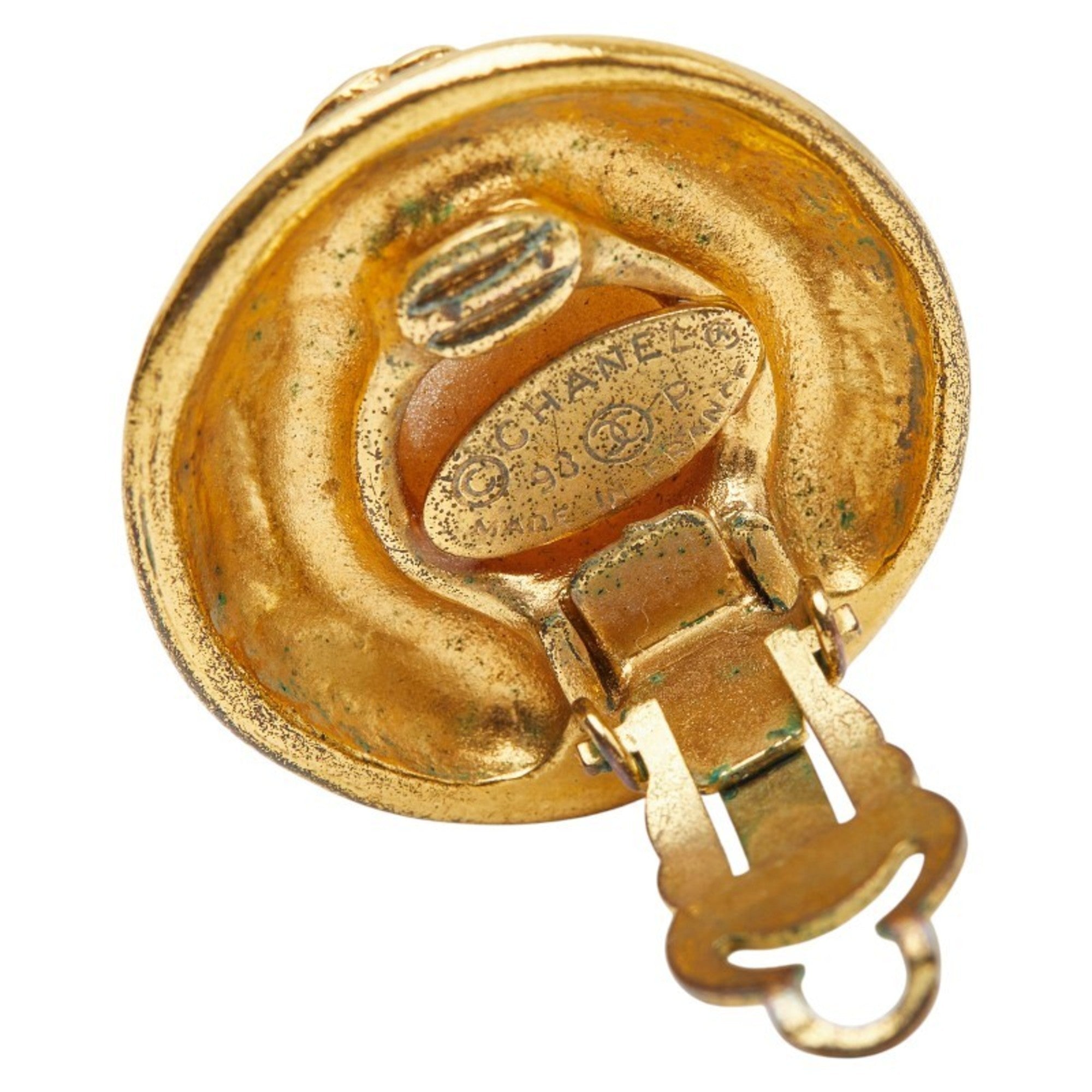 CC Logo Round Clip-On Earrings Metal Gold-Tone Metal