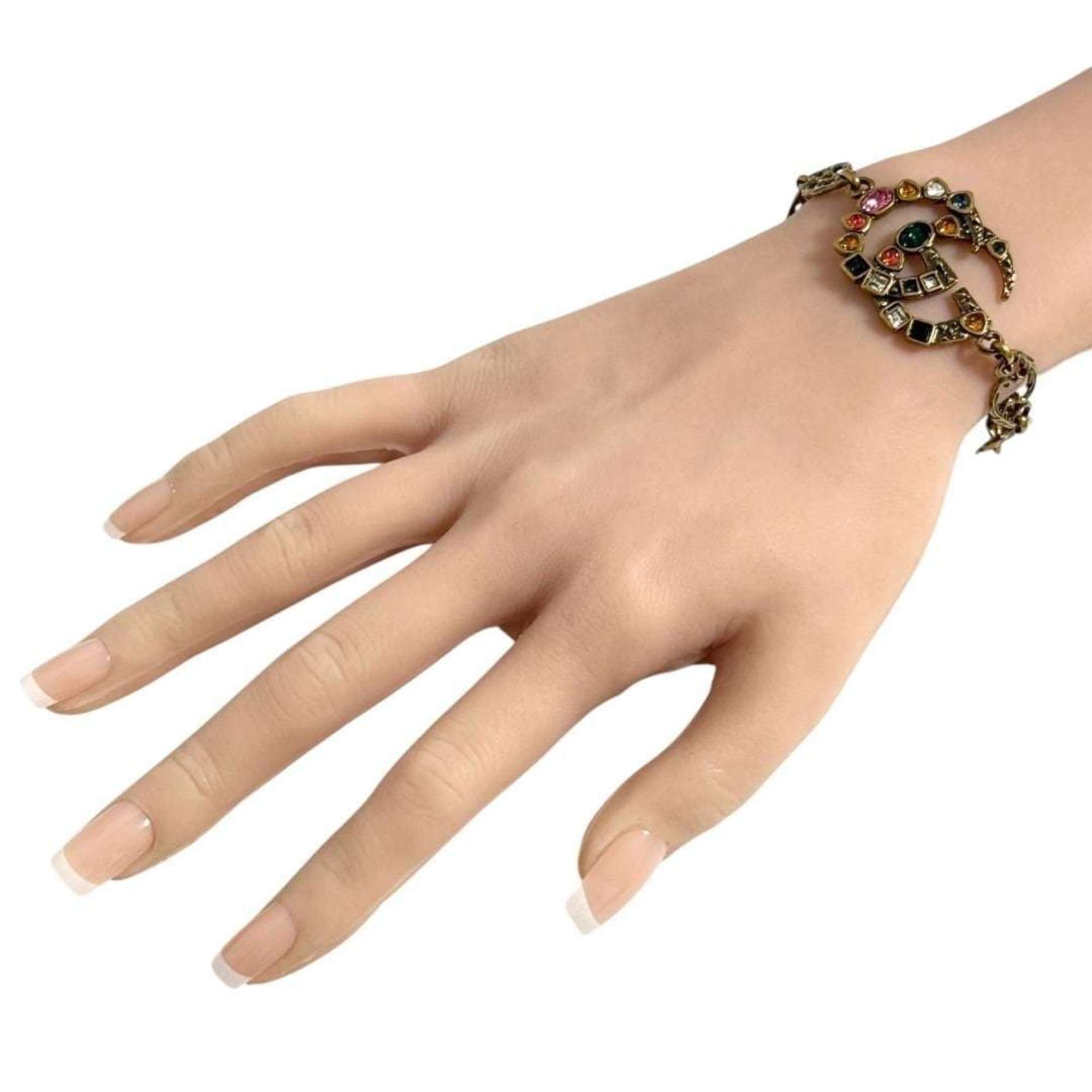 Double G Beaded Bracelet Metal and Rhinestone