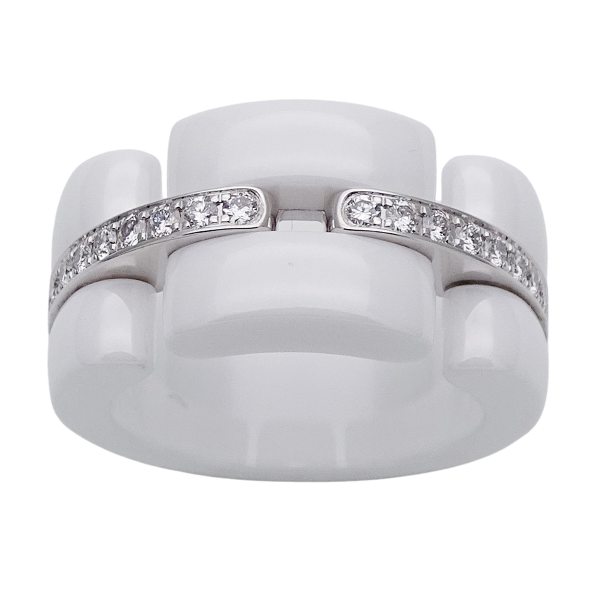 Band Ring White Ceramic and 18K White Gold with Diamonds