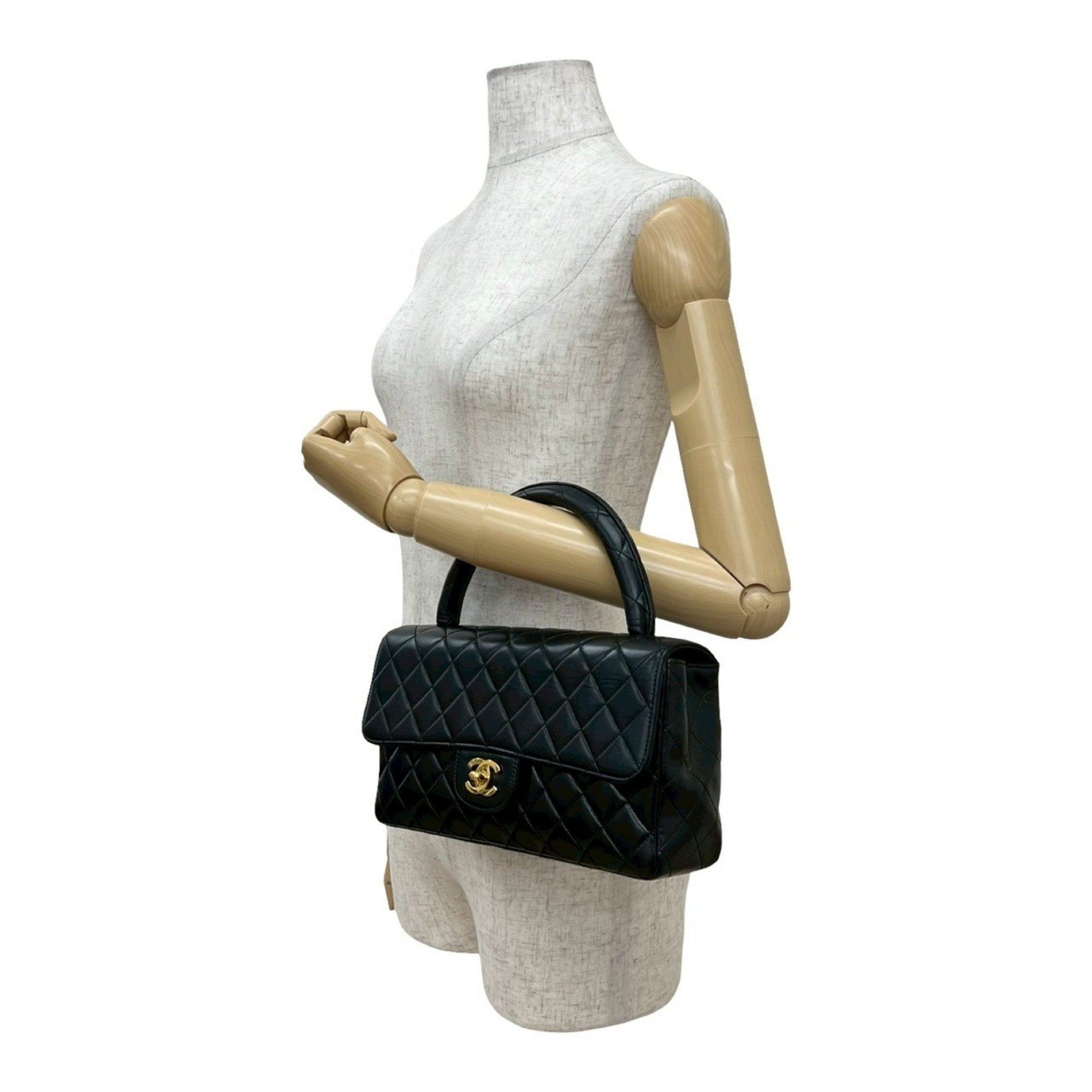 Vintage Twin Top Handle Flap Bag Quilted Lambskin Medium