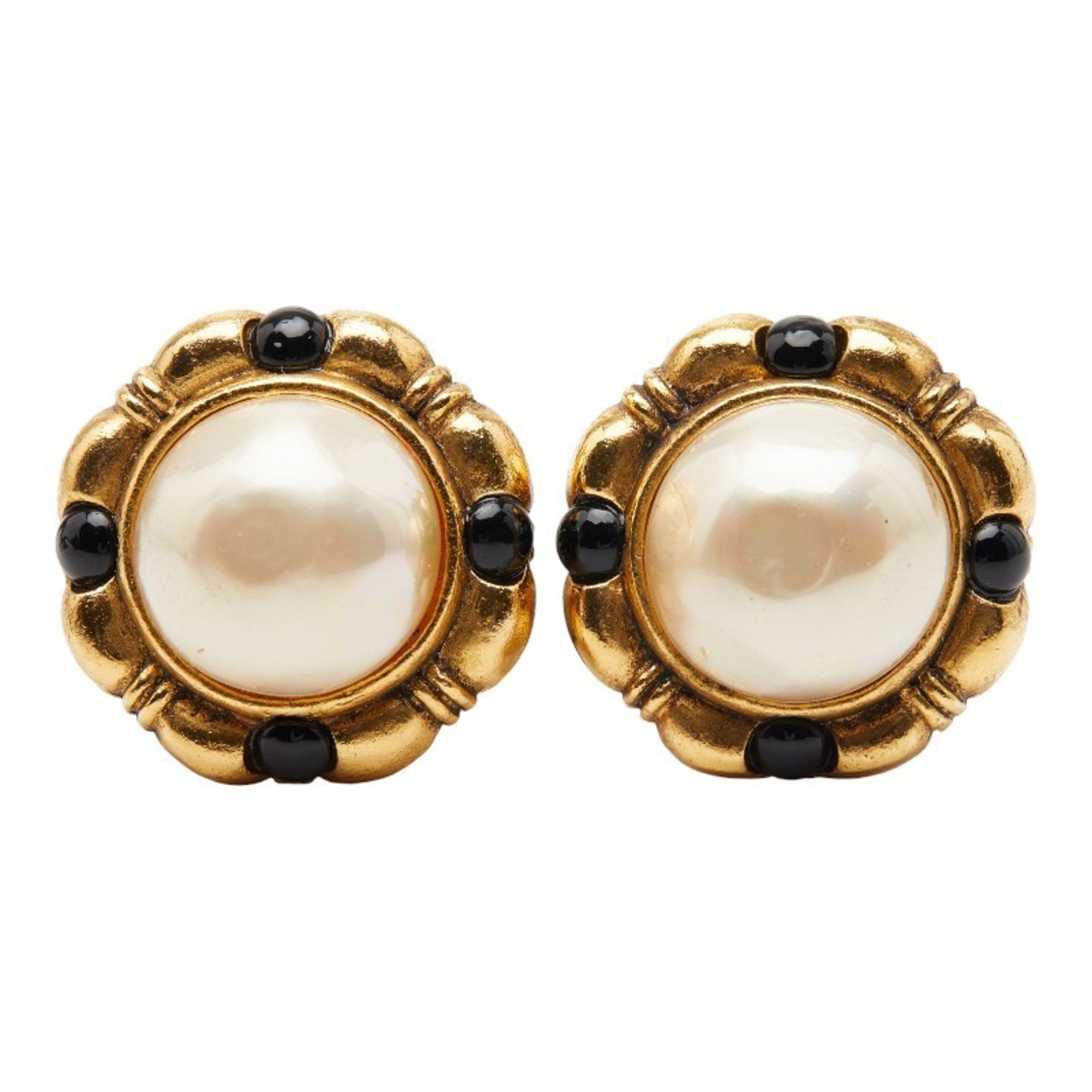 Vintage Clip-On Earrings Pearl Clip-On Gold-Tone Metal