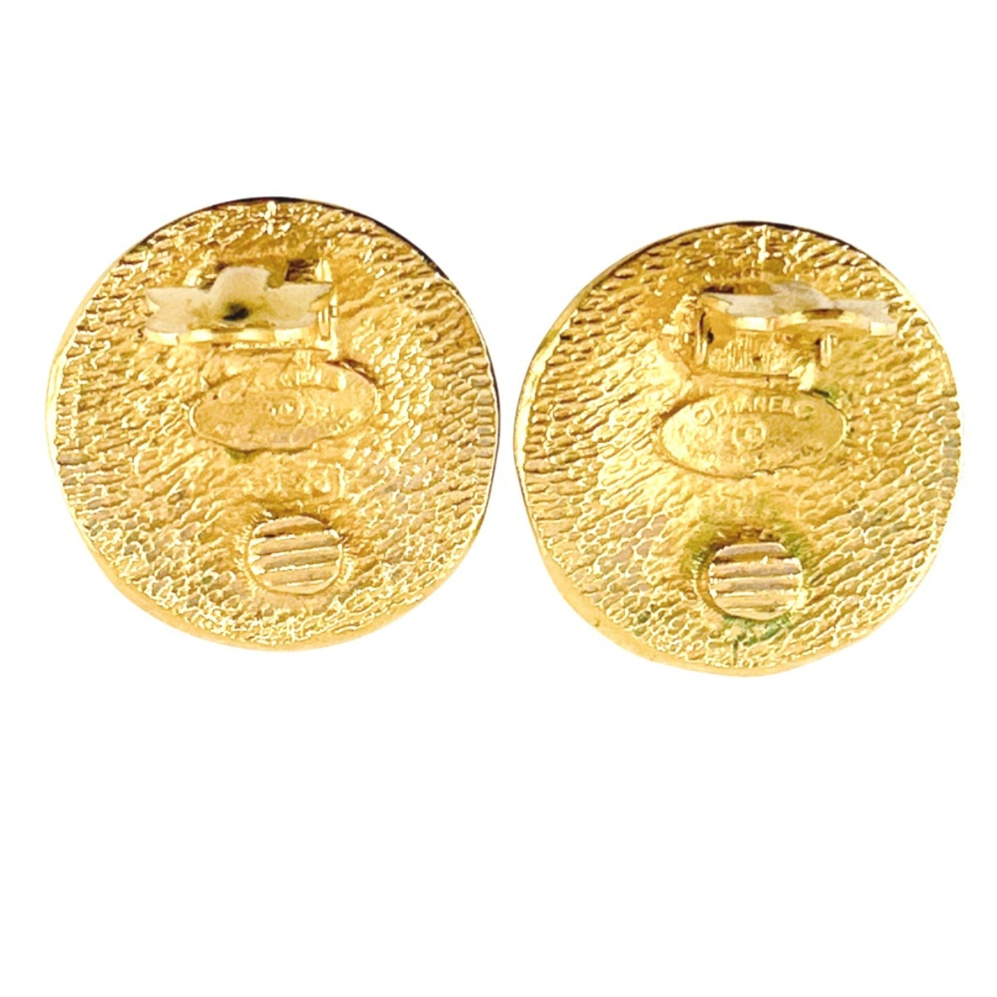 Vintage Earrings Logo Gold-Tone Metal