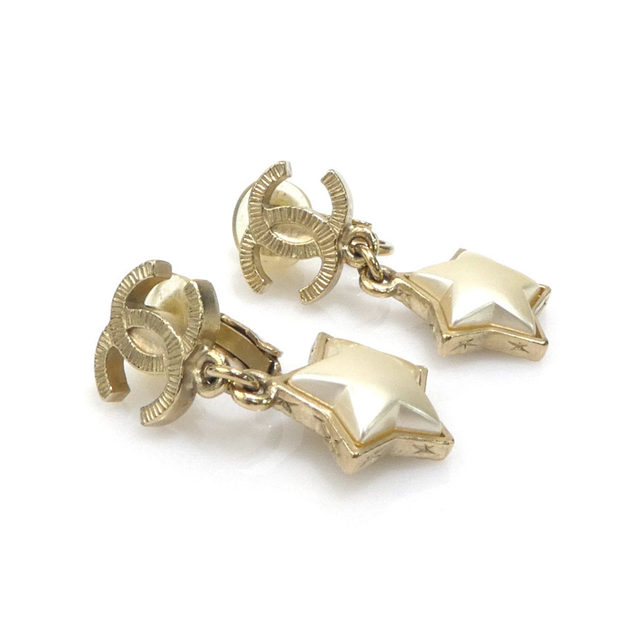 CC Logo Star Clip-On Earrings Gold-Tone Metal