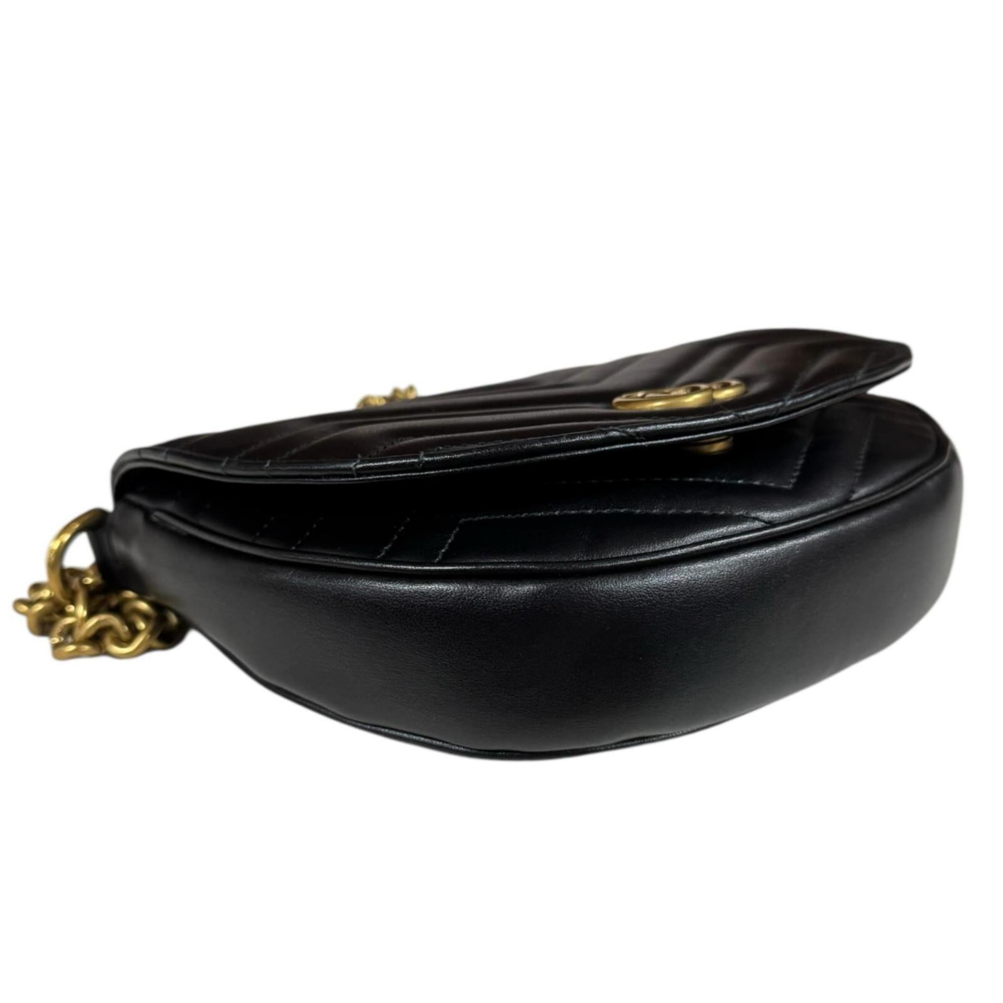 GG Marmont Half Moon Flap Crossbody Bag Matelasse Leather Mini