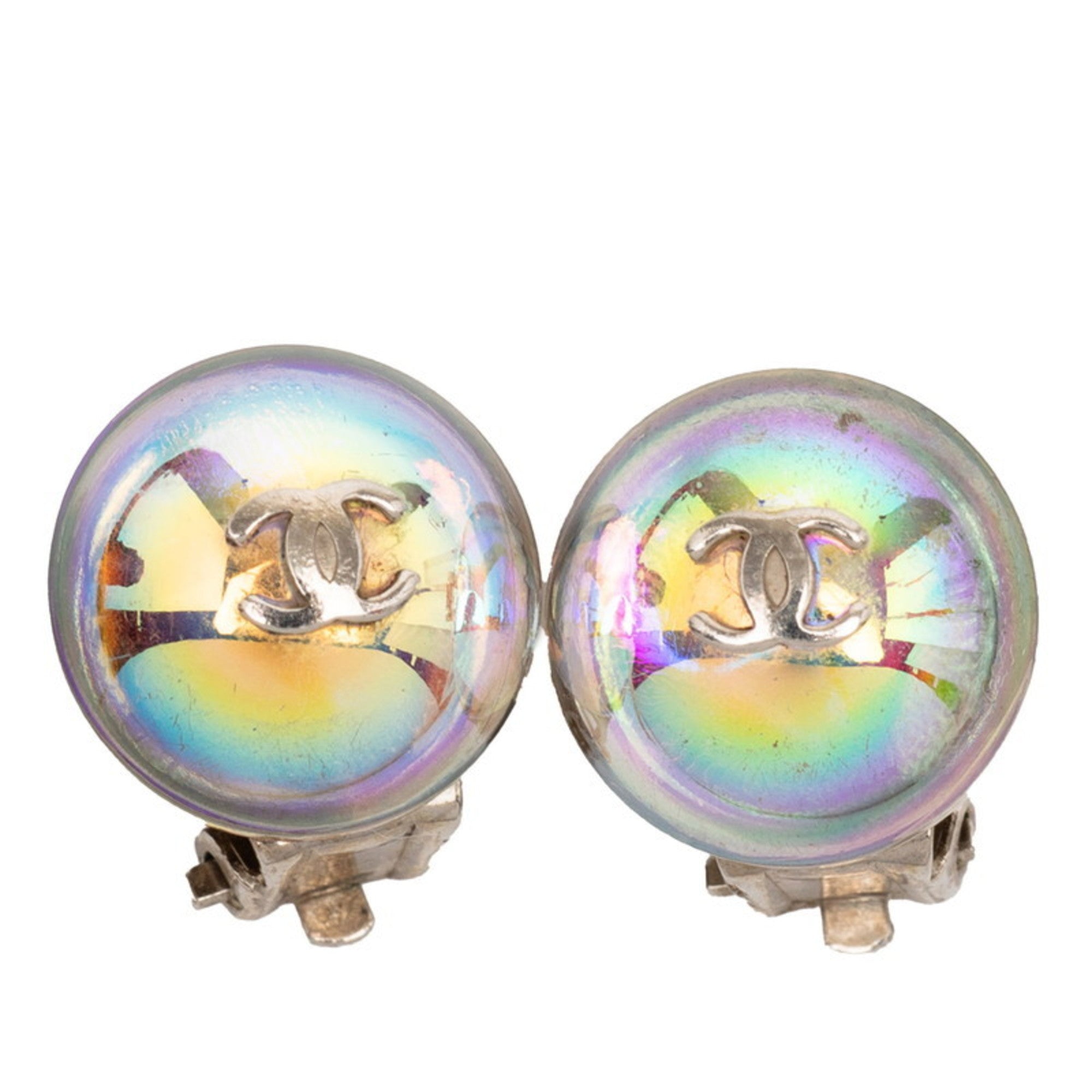 CC Logo Round Clip-On Earrings Silver-Tone Metal Silver-Tone Metal