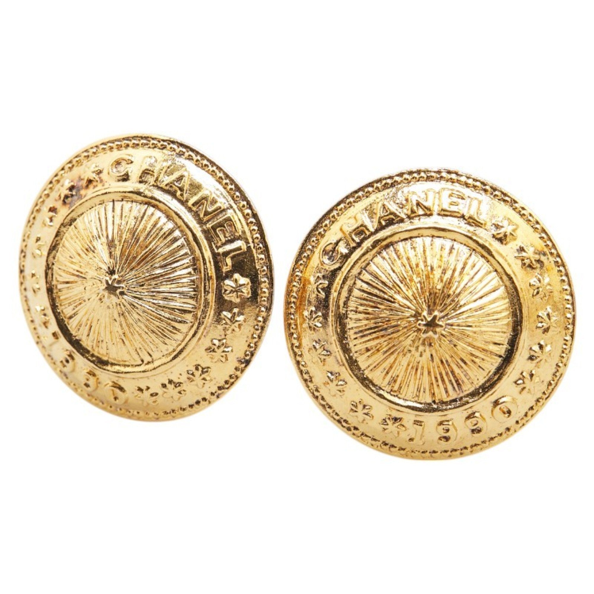 Vintage Clip-On Earrings Logo Clip-On Gold-Tone Metal