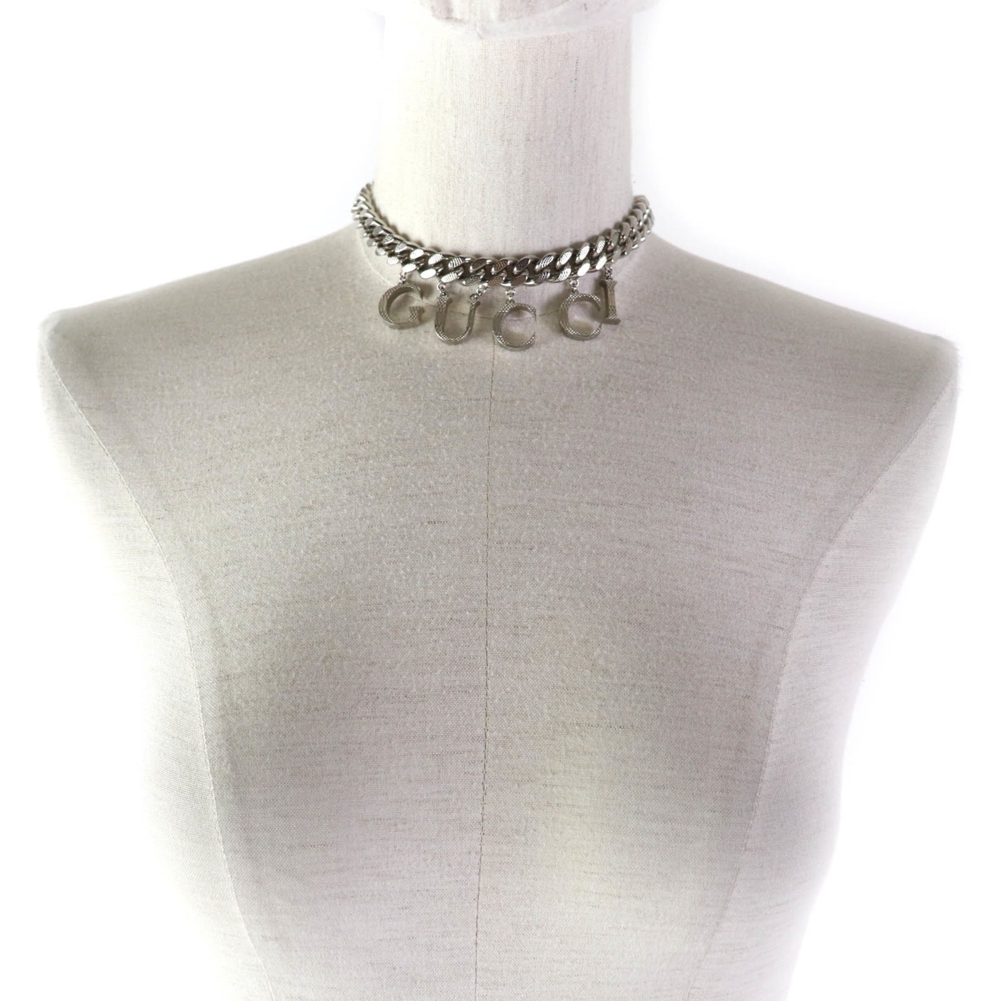 Interlocking Script Curb Chain Pendant Necklace Sterling Silver