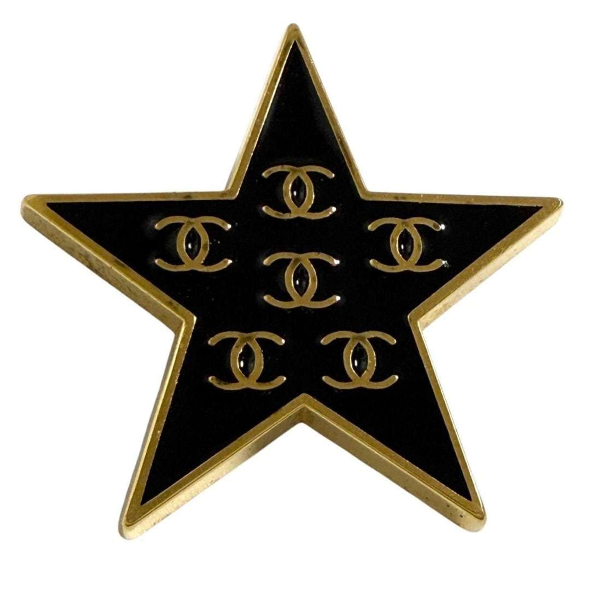 CC Logo Star Brooch Gold-Tone Metal