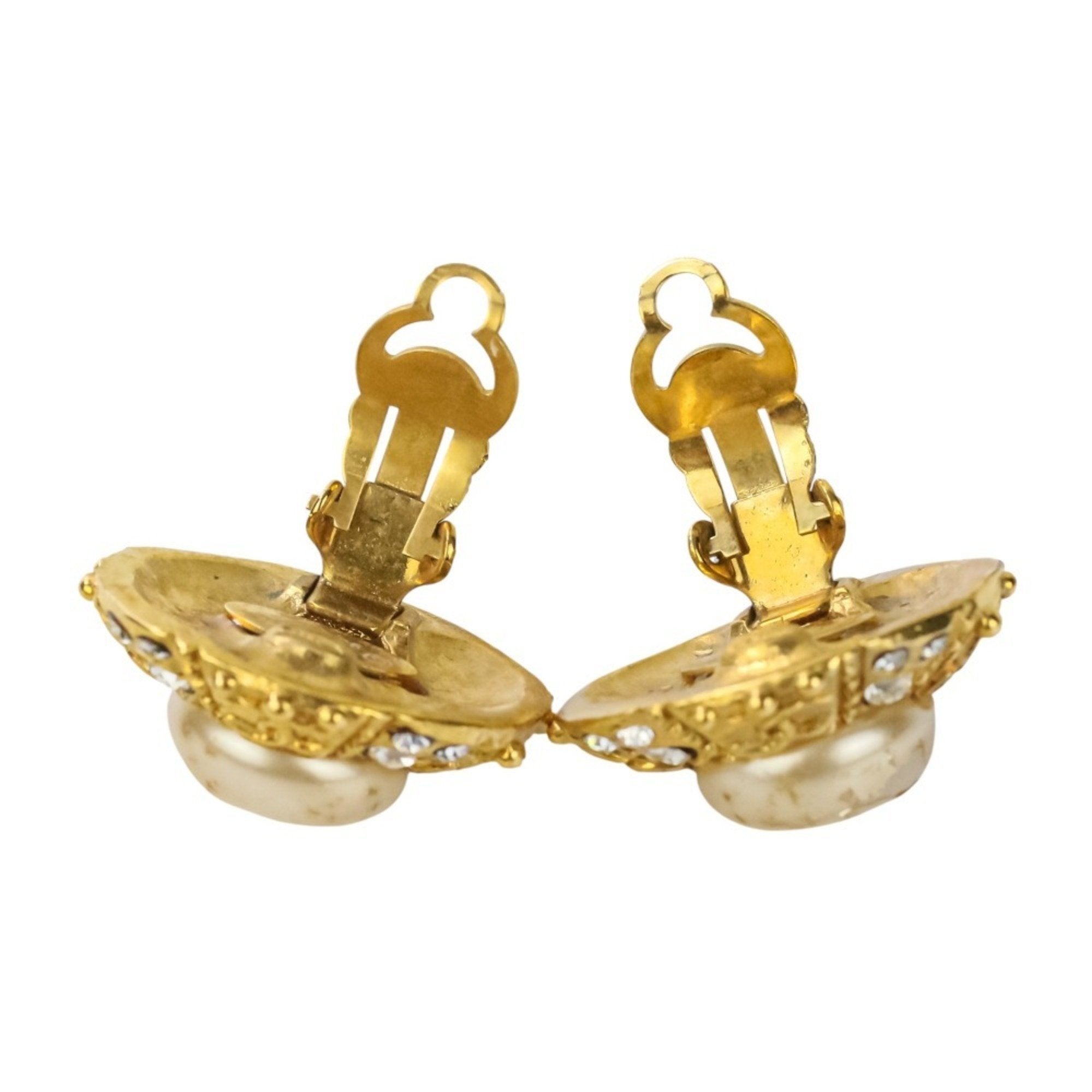 Vintage Earrings Pearl Gold-Tone Metal