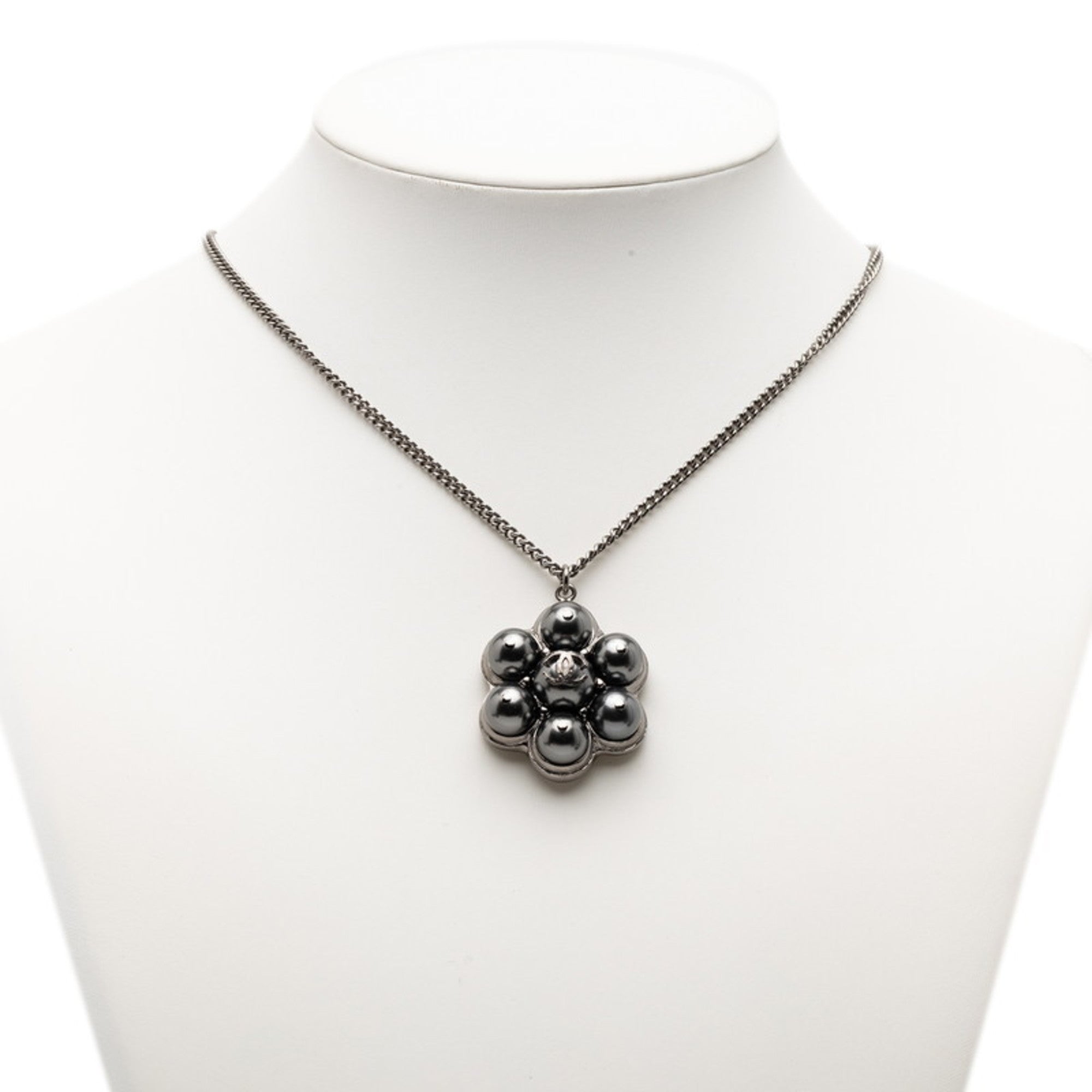 CC Logo Pendant Necklace Silver-Tone Metal