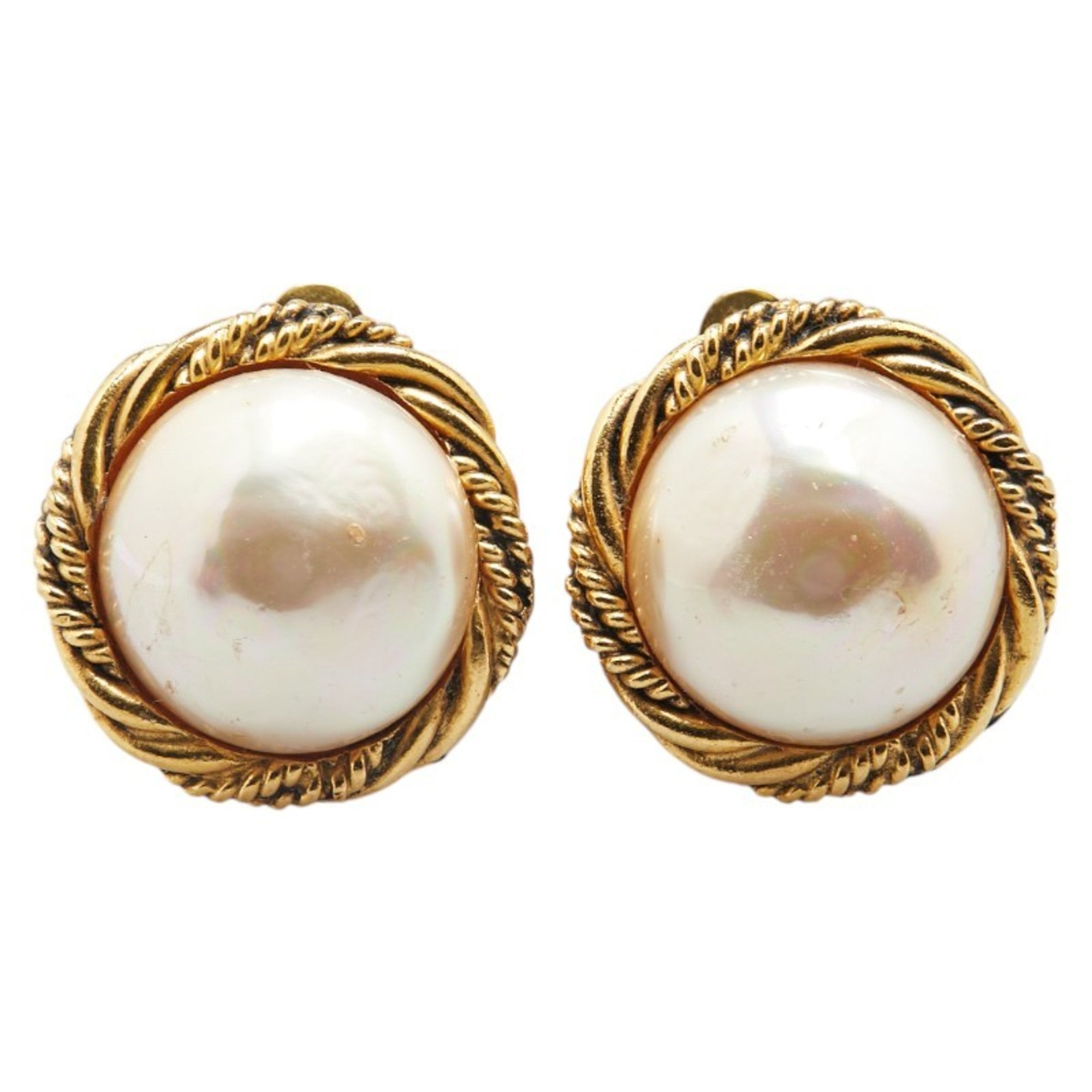 Vintage Clip-On Earrings Pearl Clip-On Gold-Tone Metal