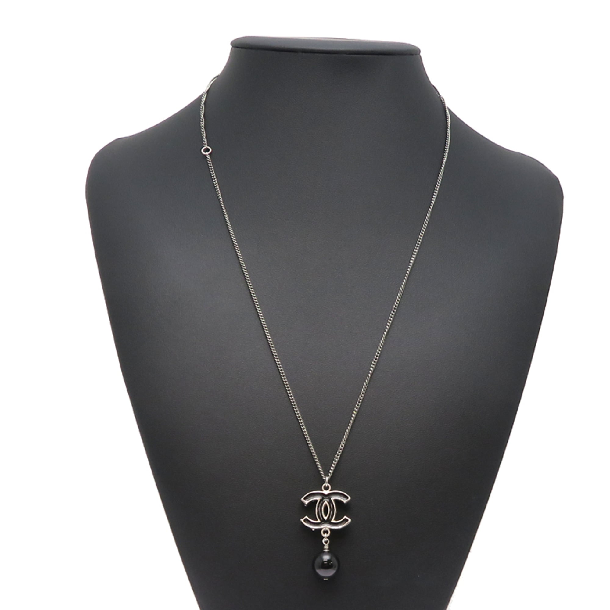 CC Logo Pendant Necklace Silver-Tone Metal