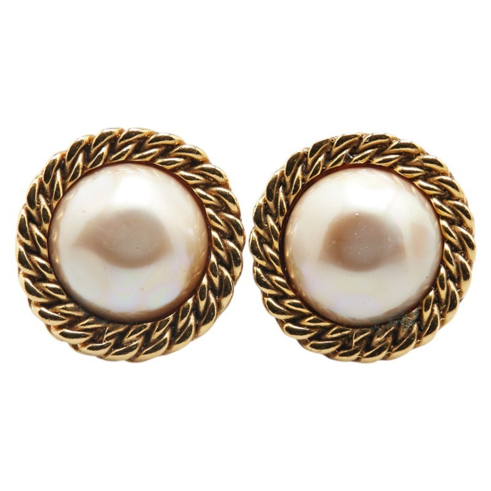 Vintage Earrings Pearl Gold-Tone Metal