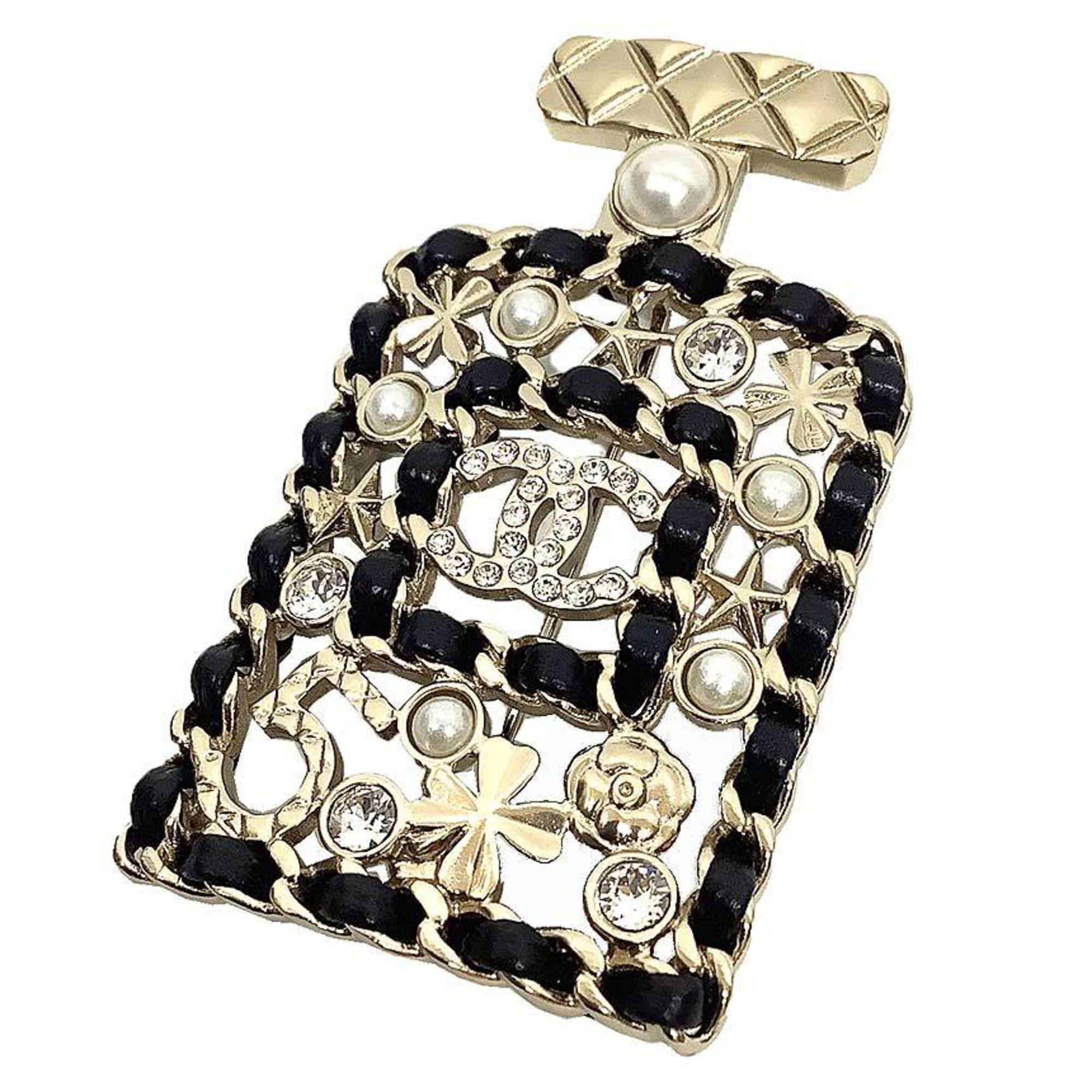 CC Logo Clover Brooch Gold-Tone Metal