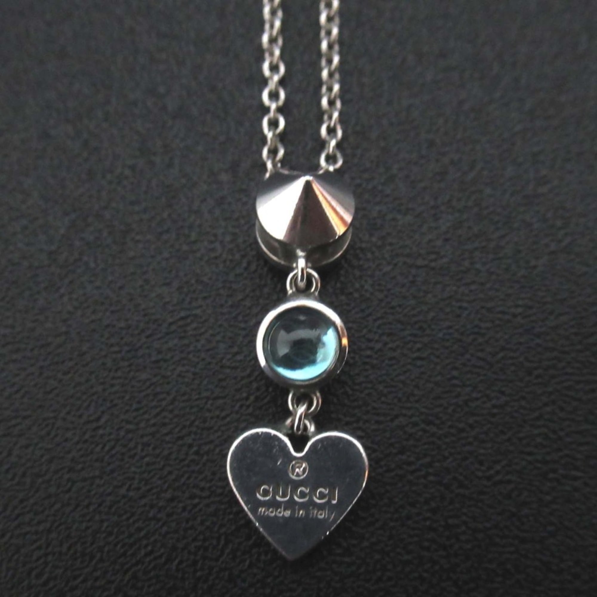 Heart Motif Pendant Necklace Sterling Silver with Blue Topaz