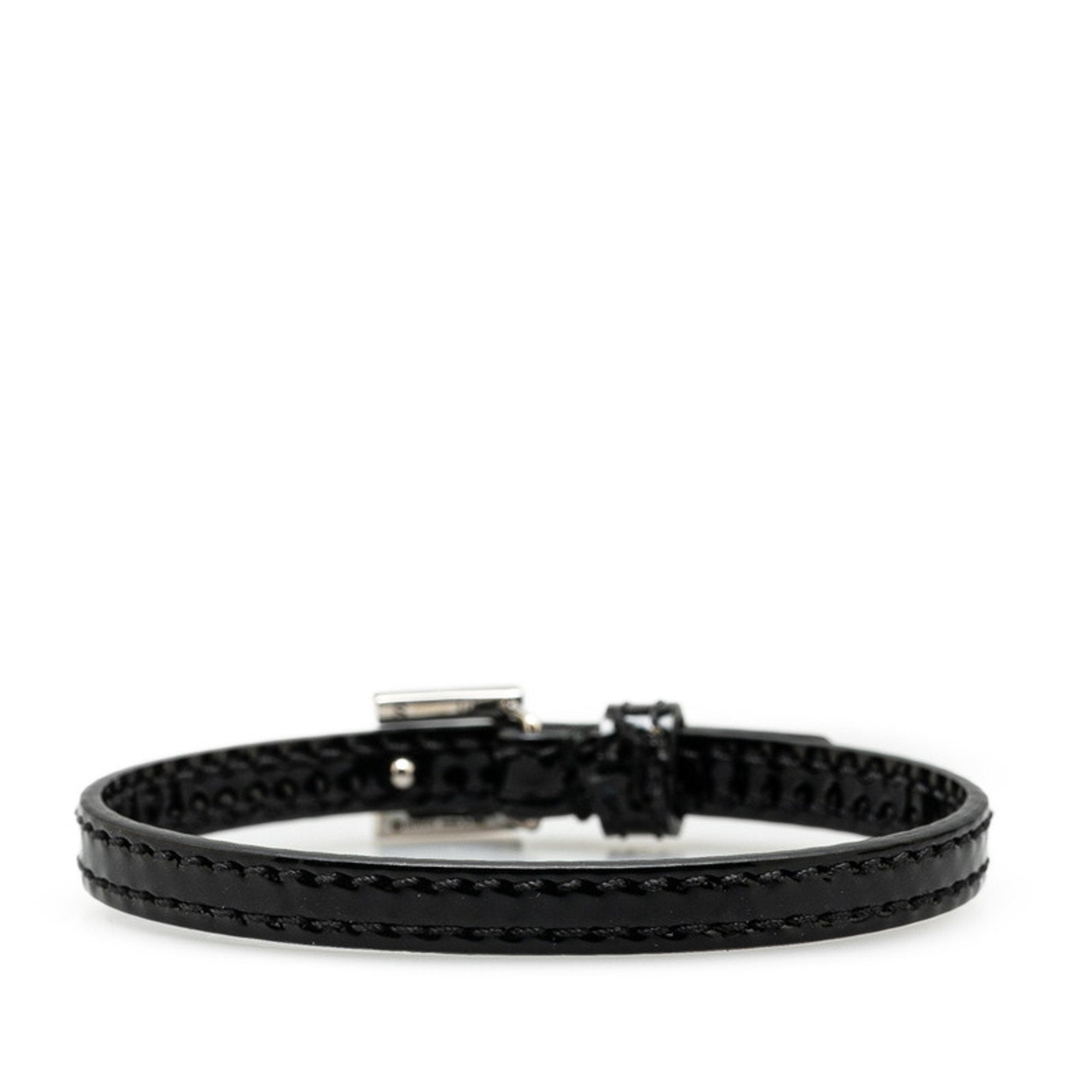 Square G Rhinestone Bracelet Black Leather
