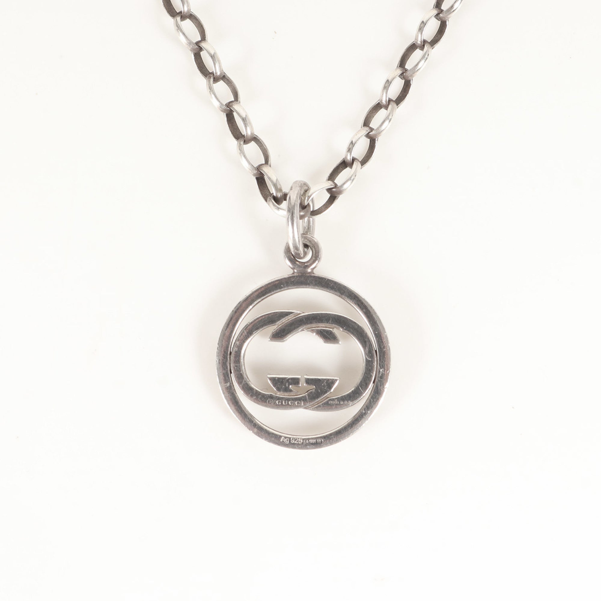 Circle Interlocking GG Pendant Necklace Sterling Silver