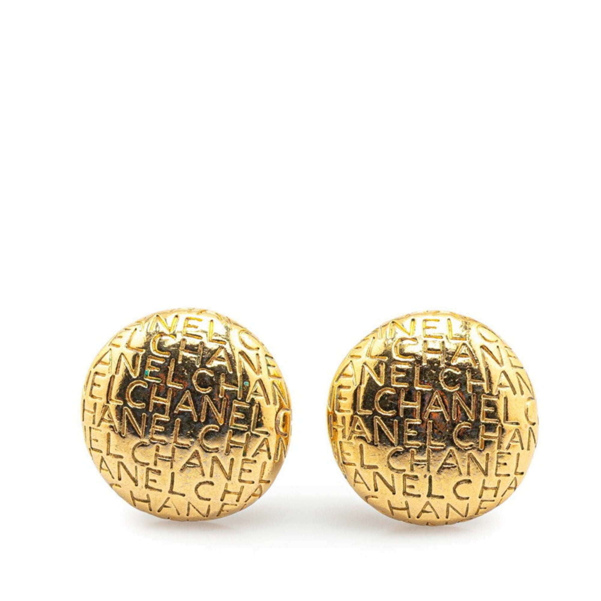 Vintage Clip-On Earrings Logo Clip-On Gold-Tone Metal