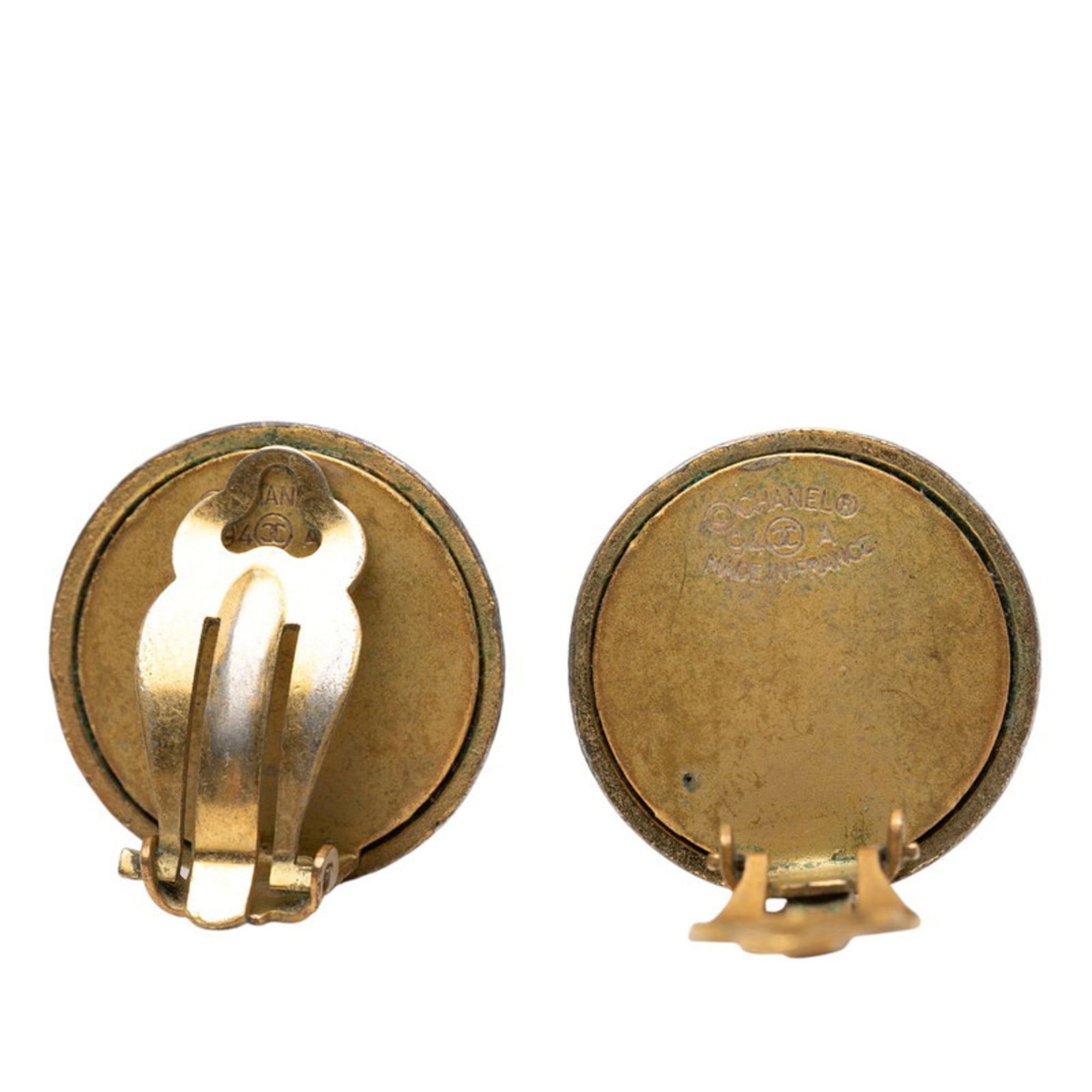 Vintage Clip-On Earrings Logo Clip-On Gold-Tone Metal